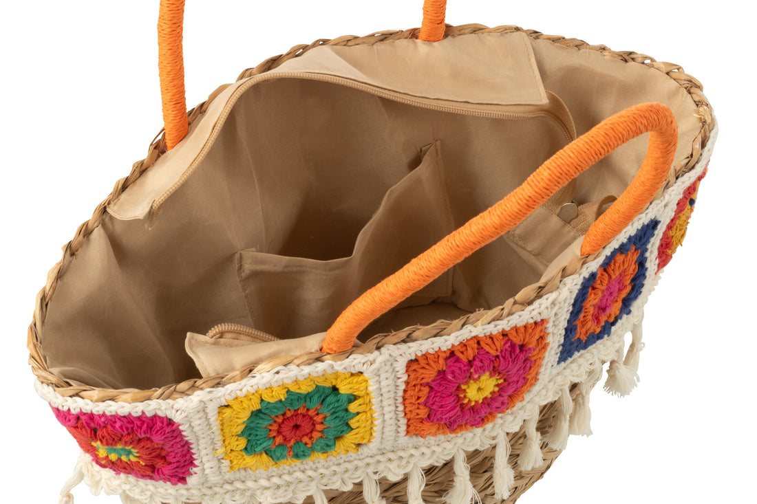 Strandtas Gehaakt+Kwastjes Zeegras/Katoen