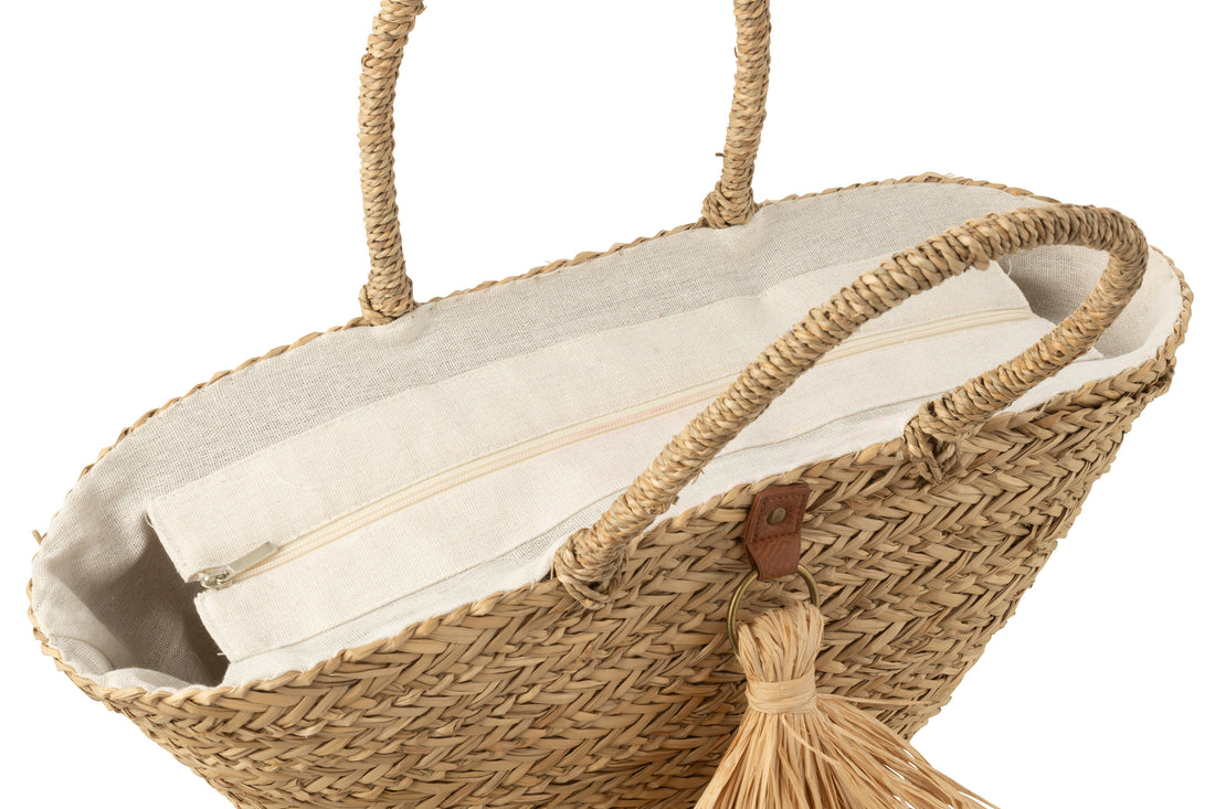 Strandtas Kwastjes Zeegras/Raffia Natuurlijk