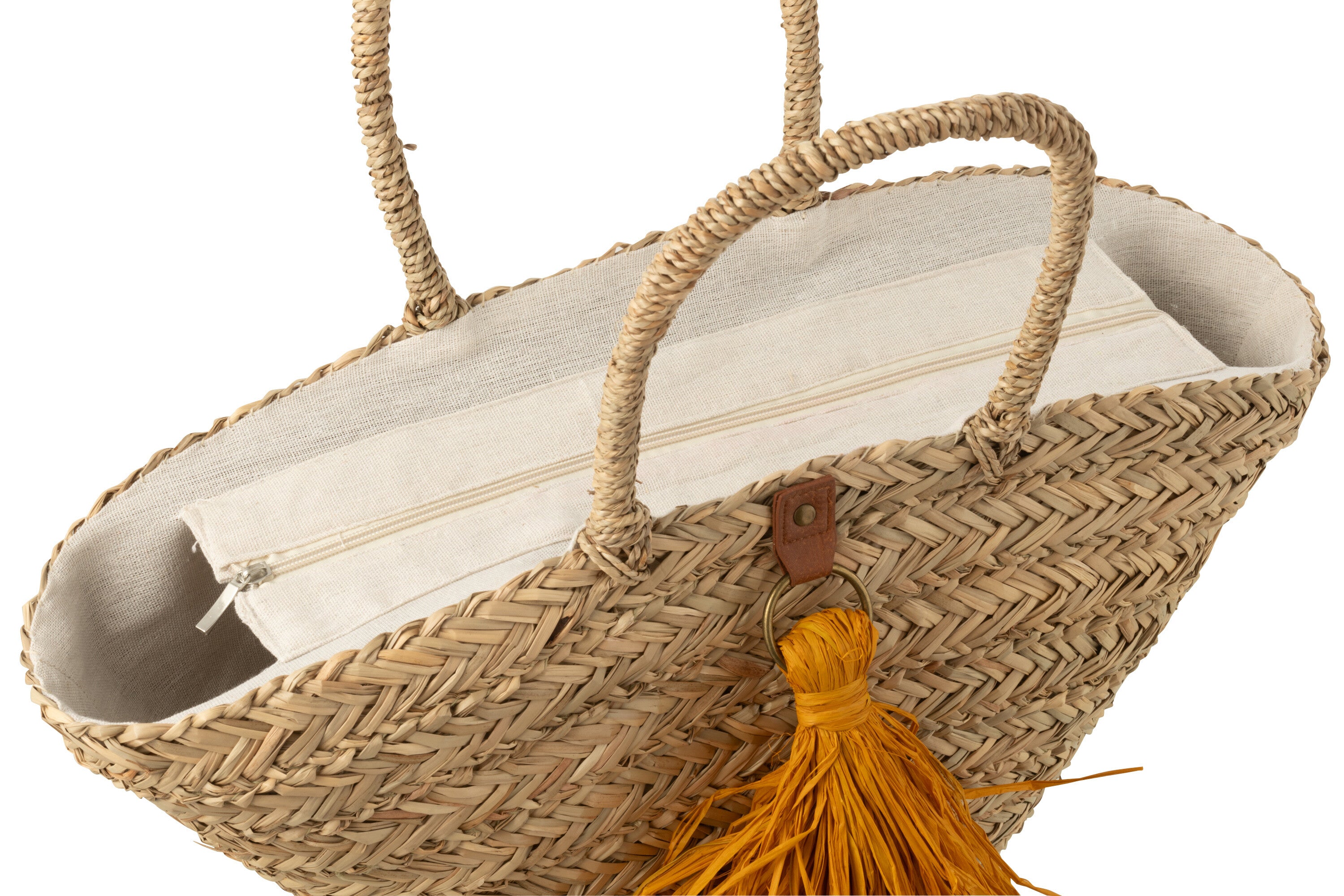 Strandtas Kwastjes Zeegras/Raffia Natuur/Oker