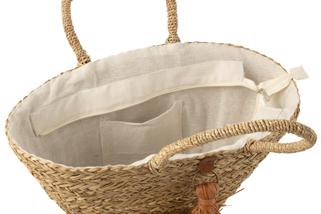 Strandtas Kwastjes Zeegras/Raffia Natuur/Bruin