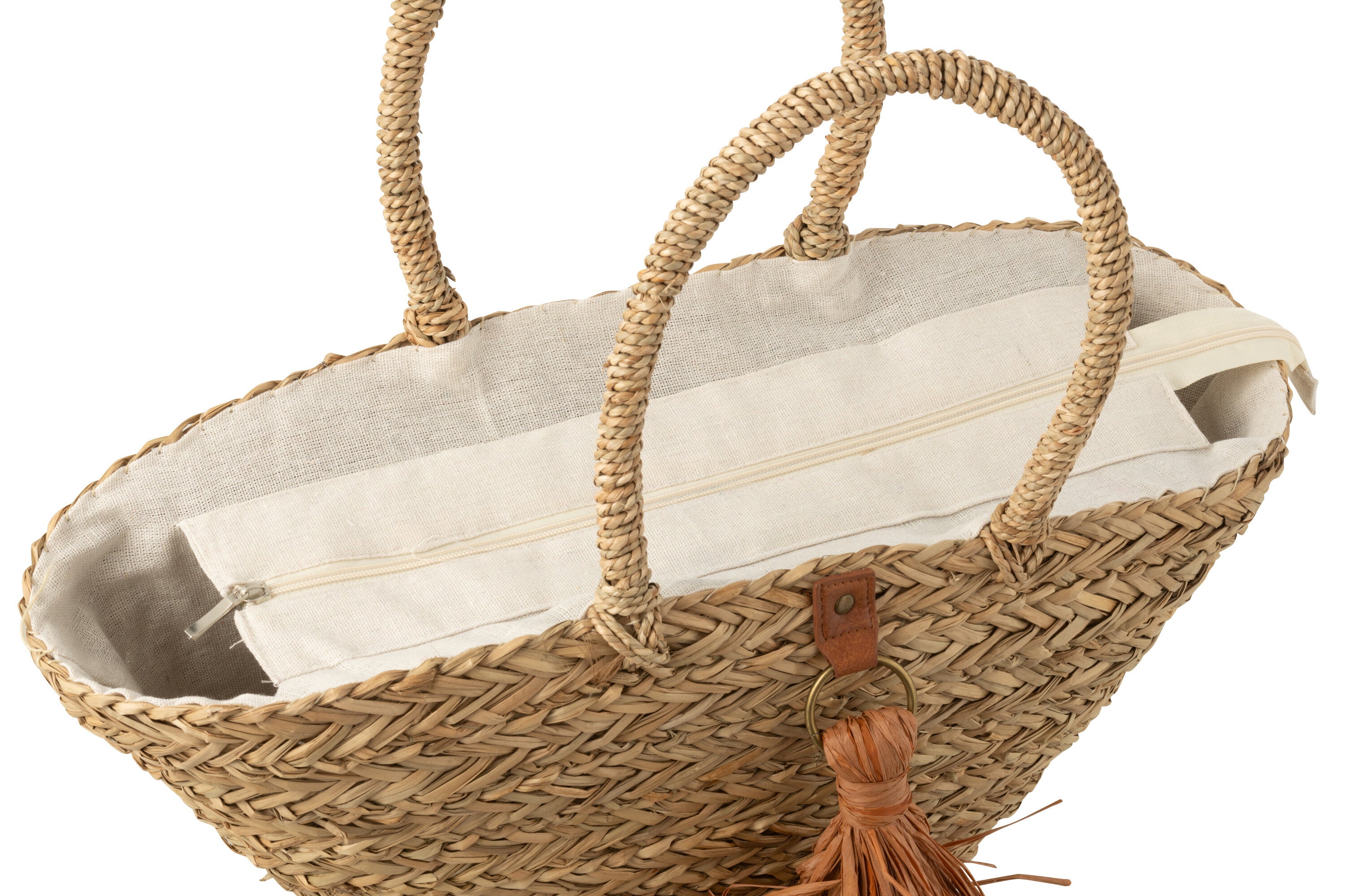 Strandtas Kwastjes Zeegras/Raffia Natuur/Bruin