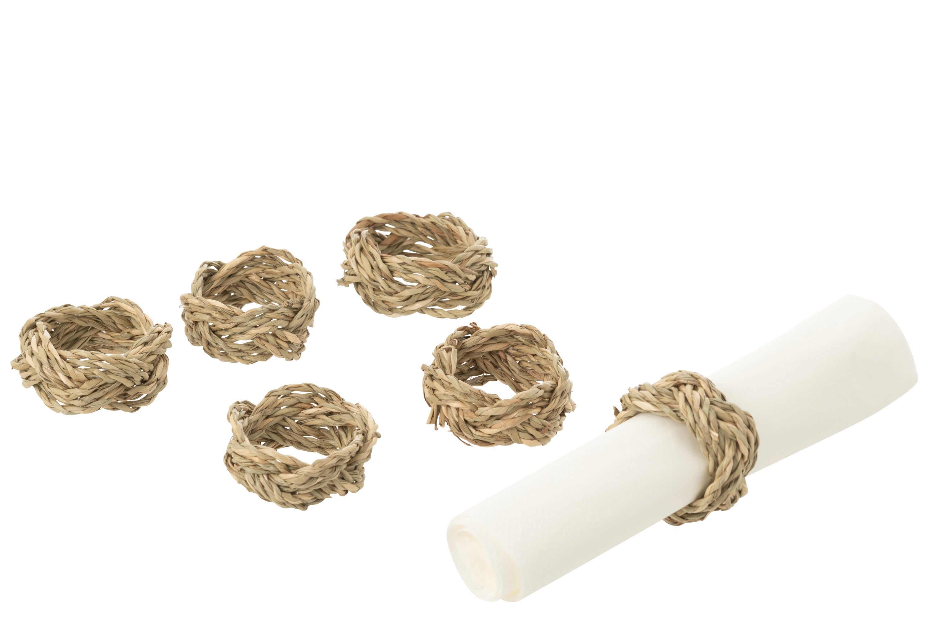 Set van 6 servetringen gevlochten van zeegras natuurlijk