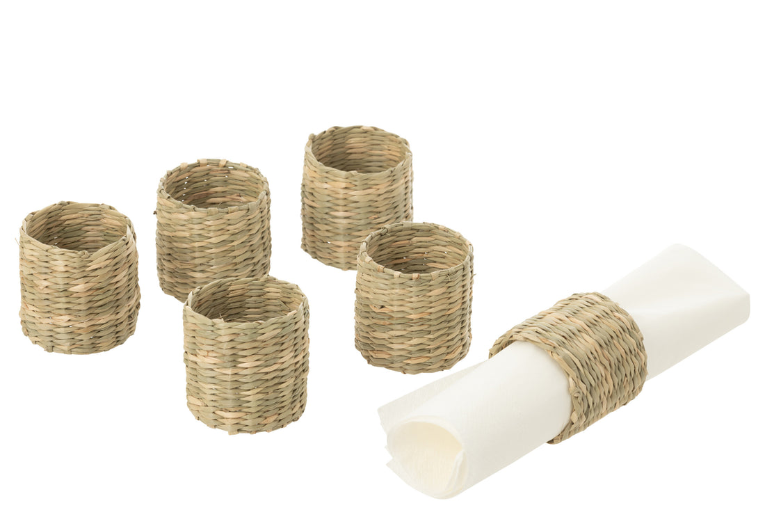 Set van 6 servetringen zeegras natuurlijk