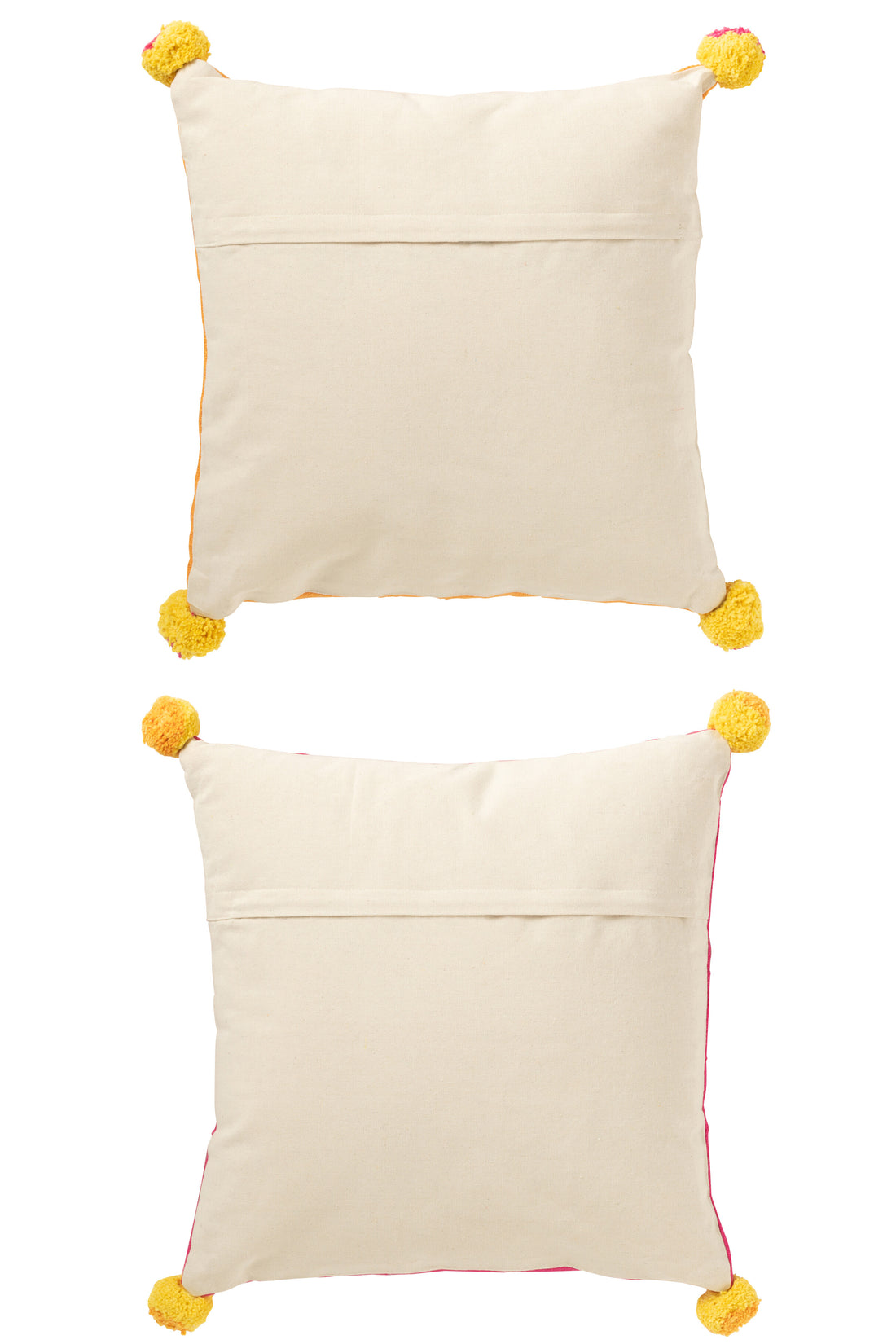 Kussen Vierkant Borduurwerk Bloem+Pompons Katoenmix Assortiment Van 2