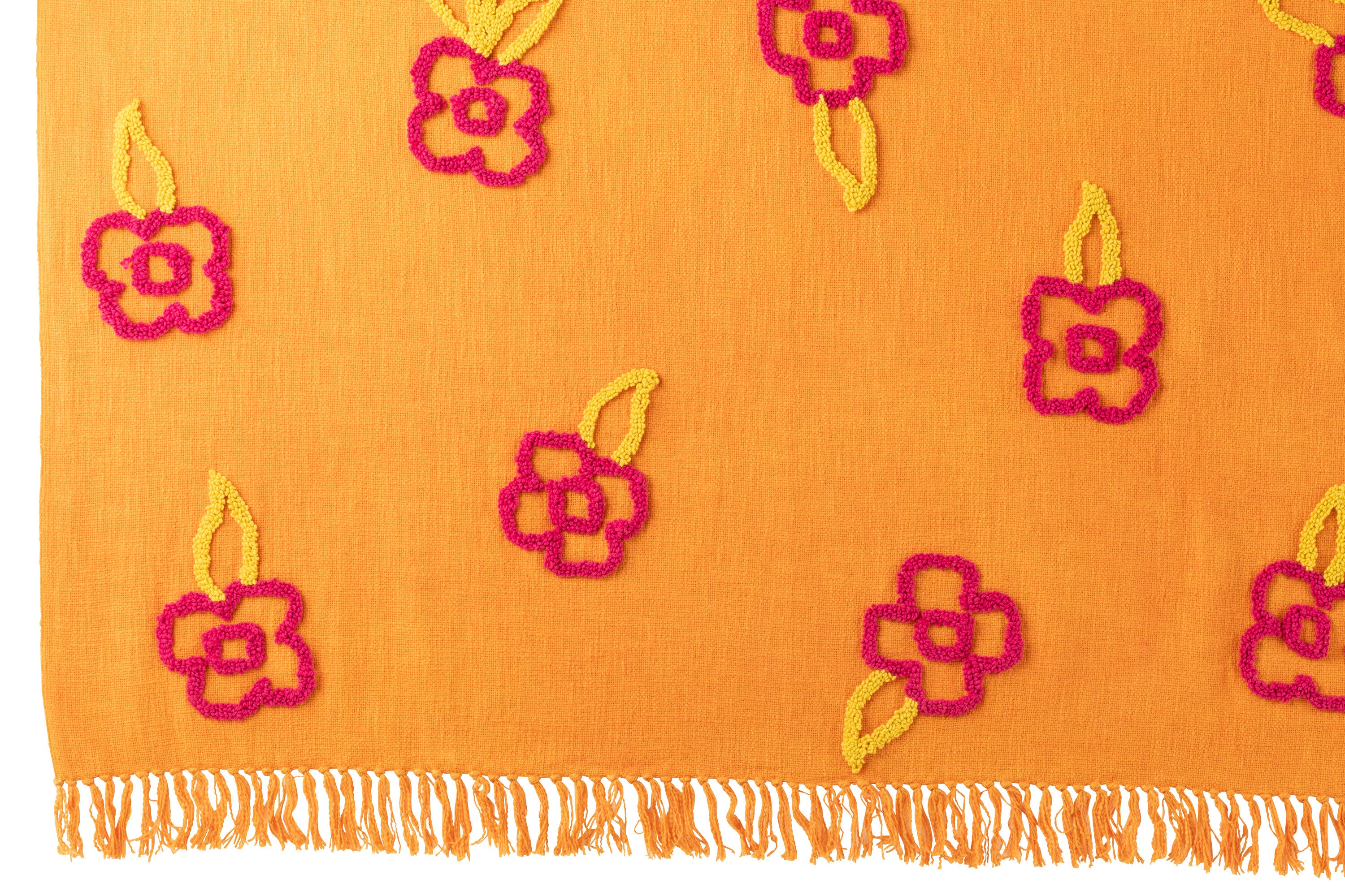 Geruite Bloemen Katoen Oranje+Roze/Geel