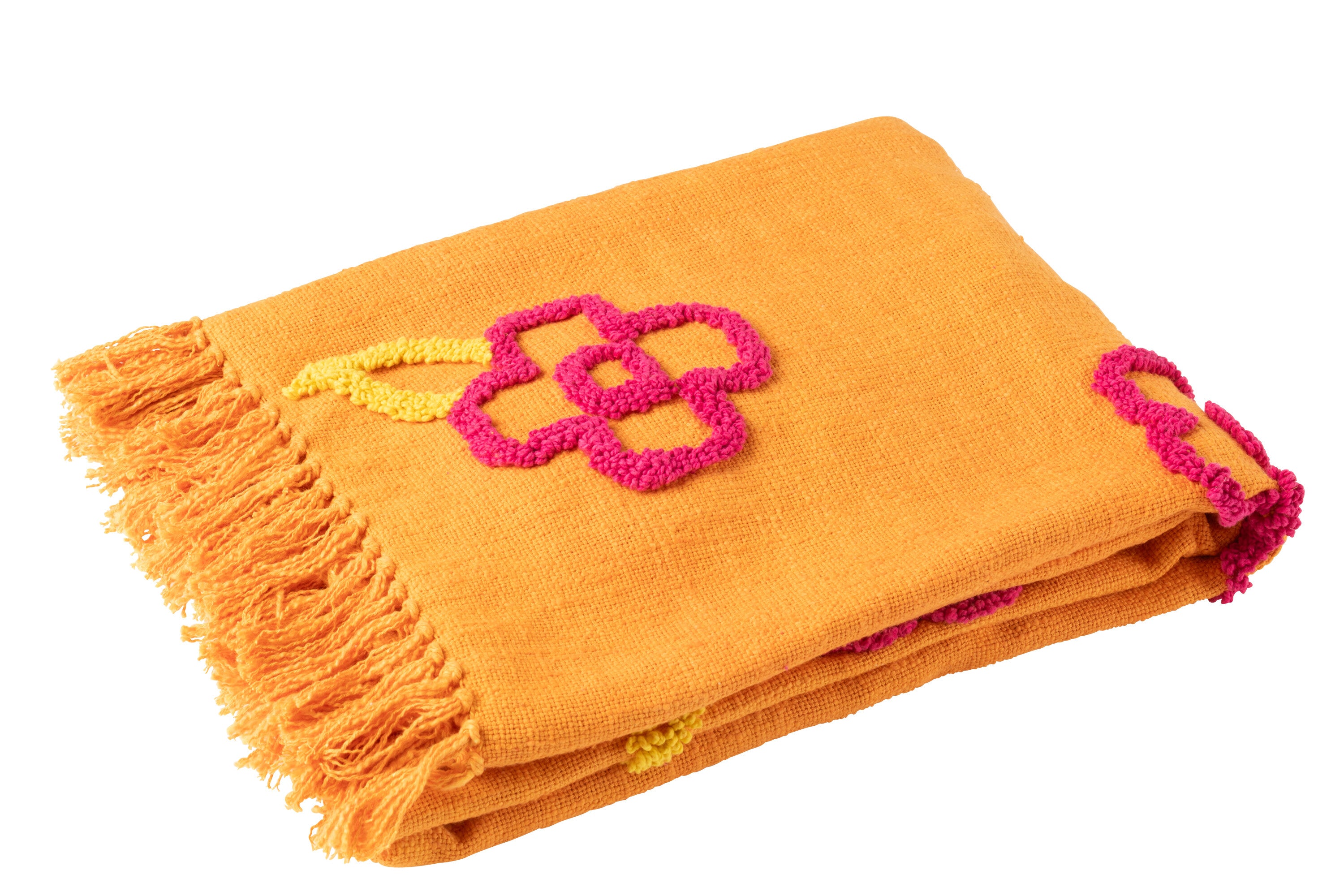 Geruite Bloemen Katoen Oranje+Roze/Geel