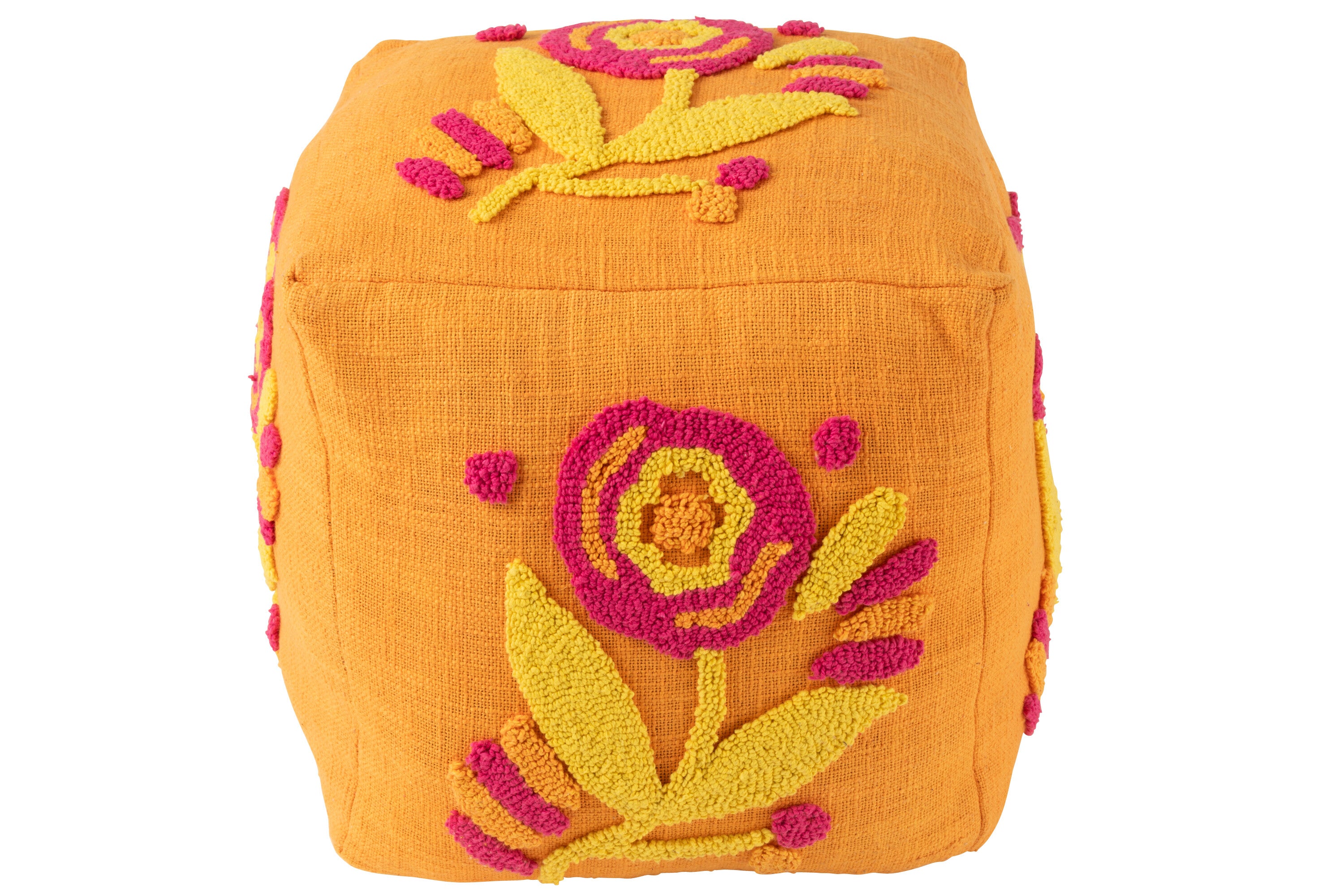 Pouf Vierkant Bloem Katoen Oranje/Roze/Geel