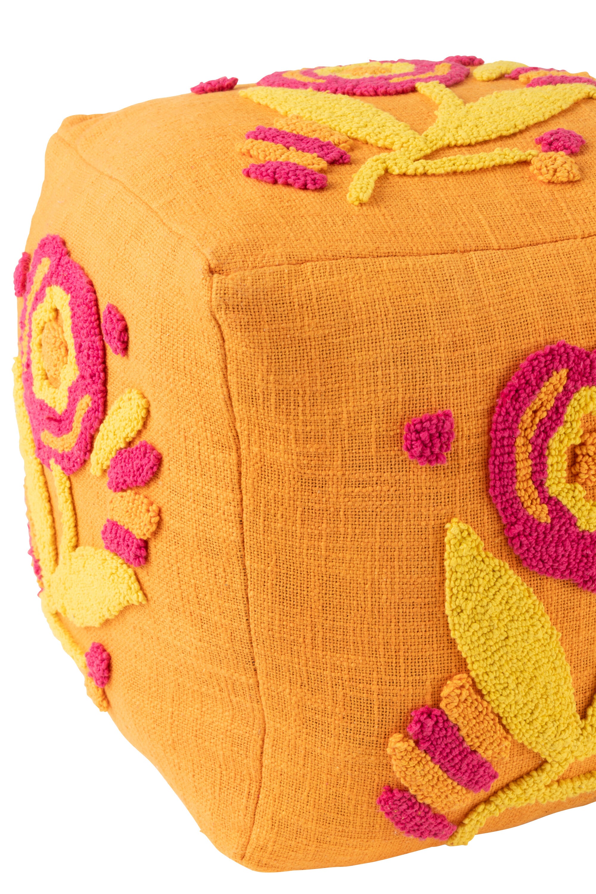 Pouf Vierkant Bloem Katoen Oranje/Roze/Geel