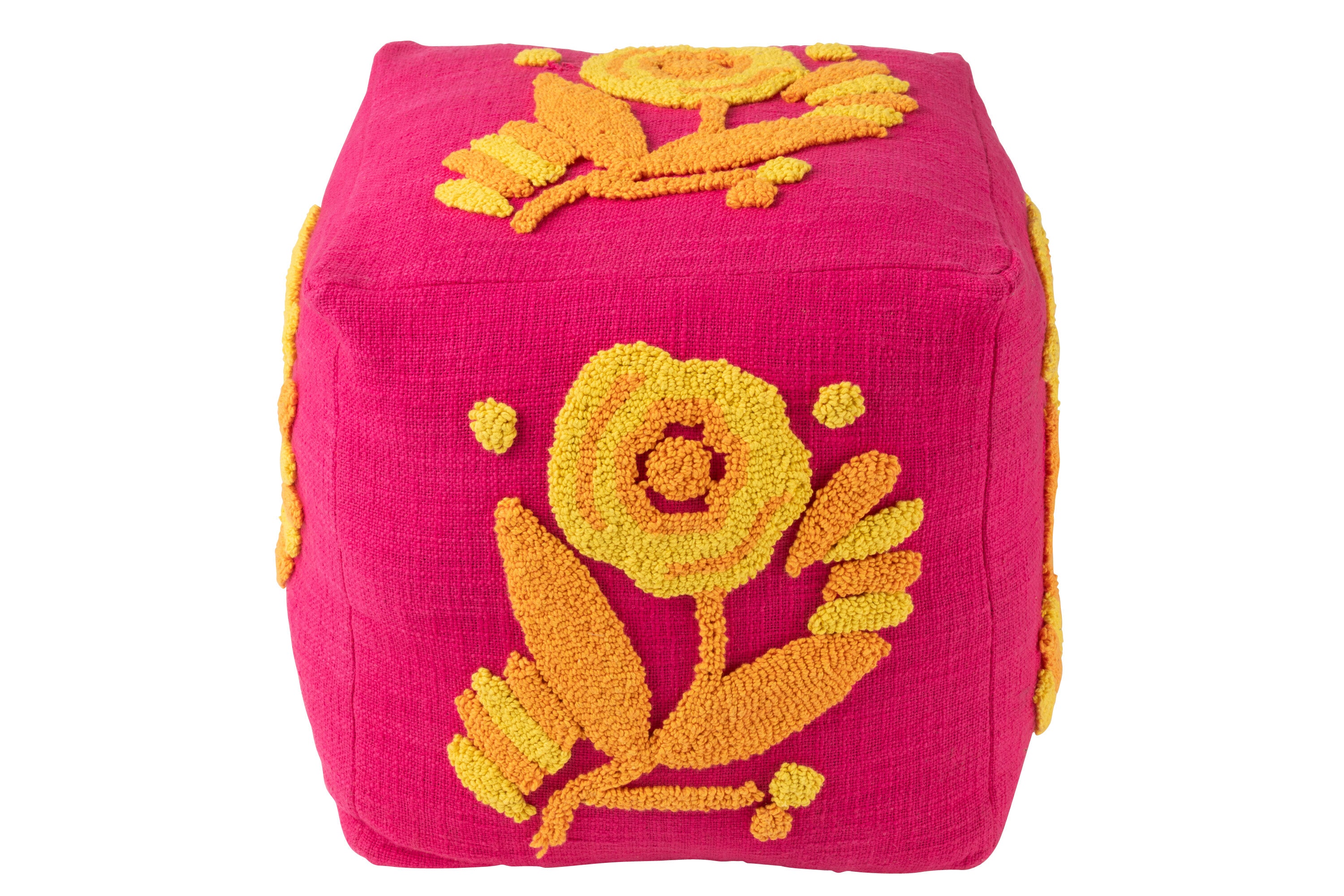 Poef Vierkant Bloem Katoen Roze/Oranje/Geel