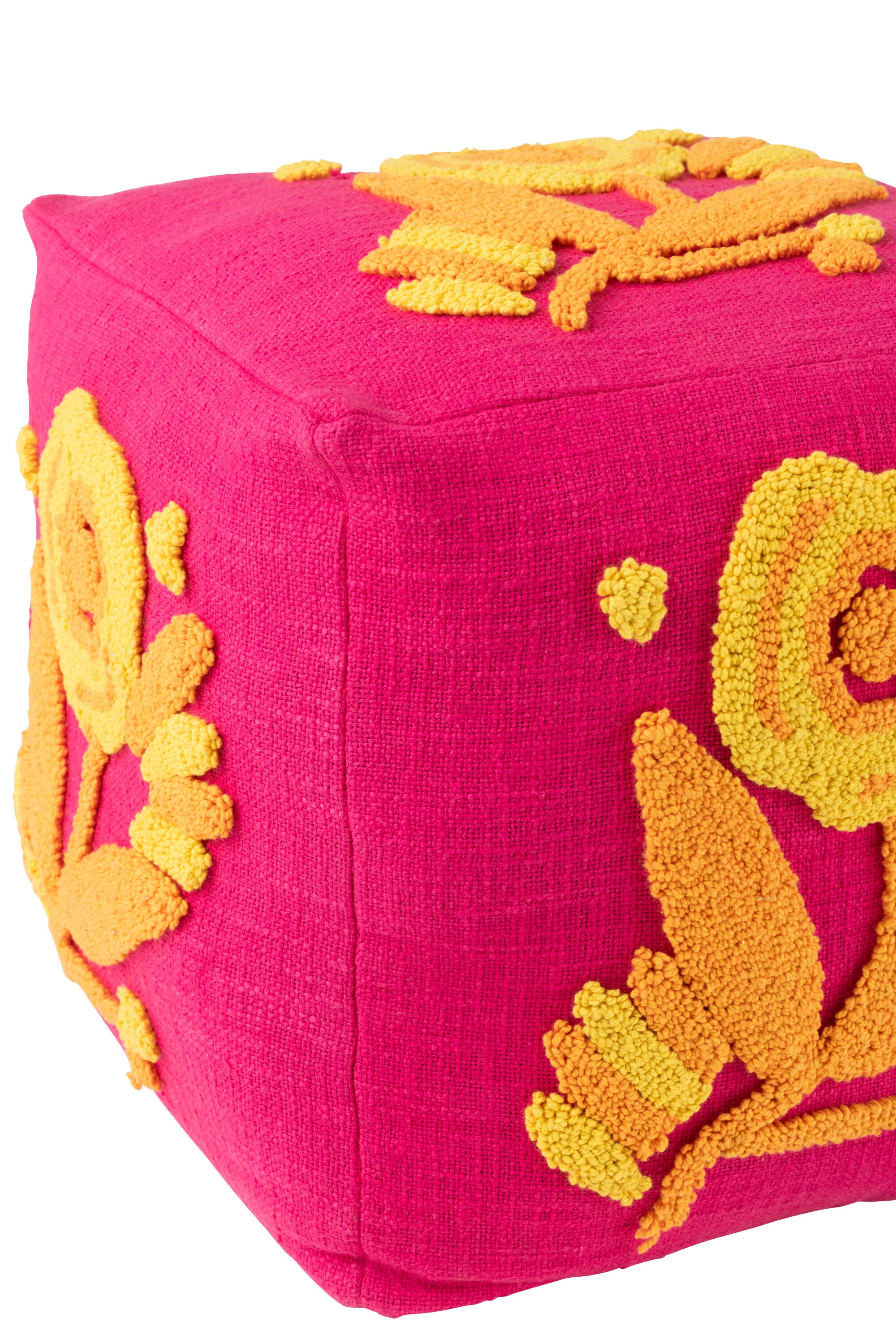 Poef Vierkant Bloem Katoen Roze/Oranje/Geel