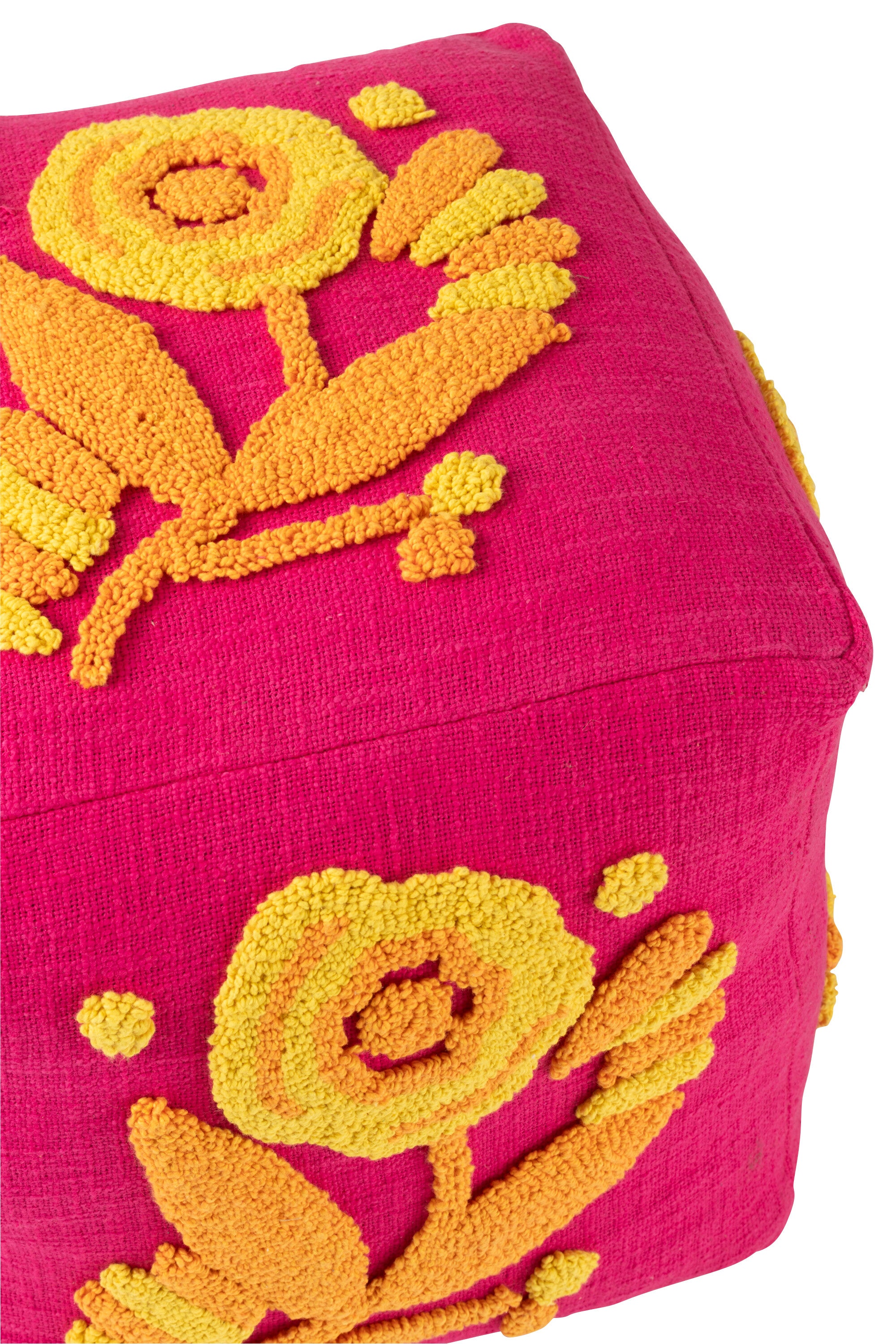 Poef Vierkant Bloem Katoen Roze/Oranje/Geel