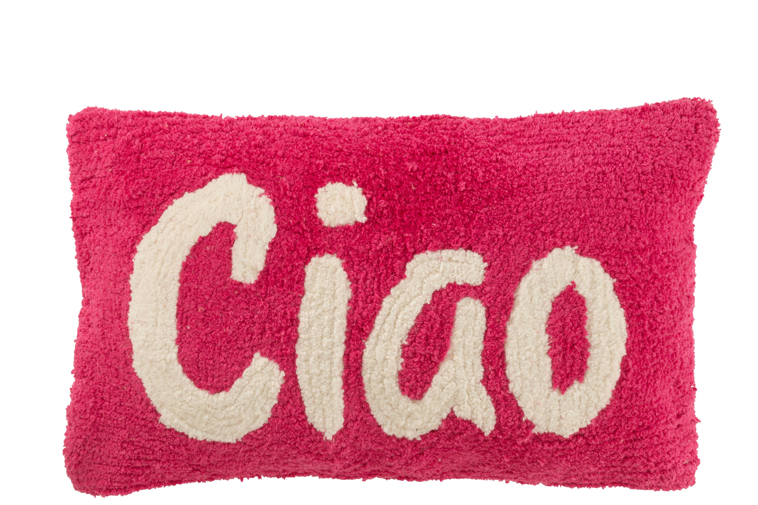 Kussen Ciao met knoopjes van katoen in roze/wit.