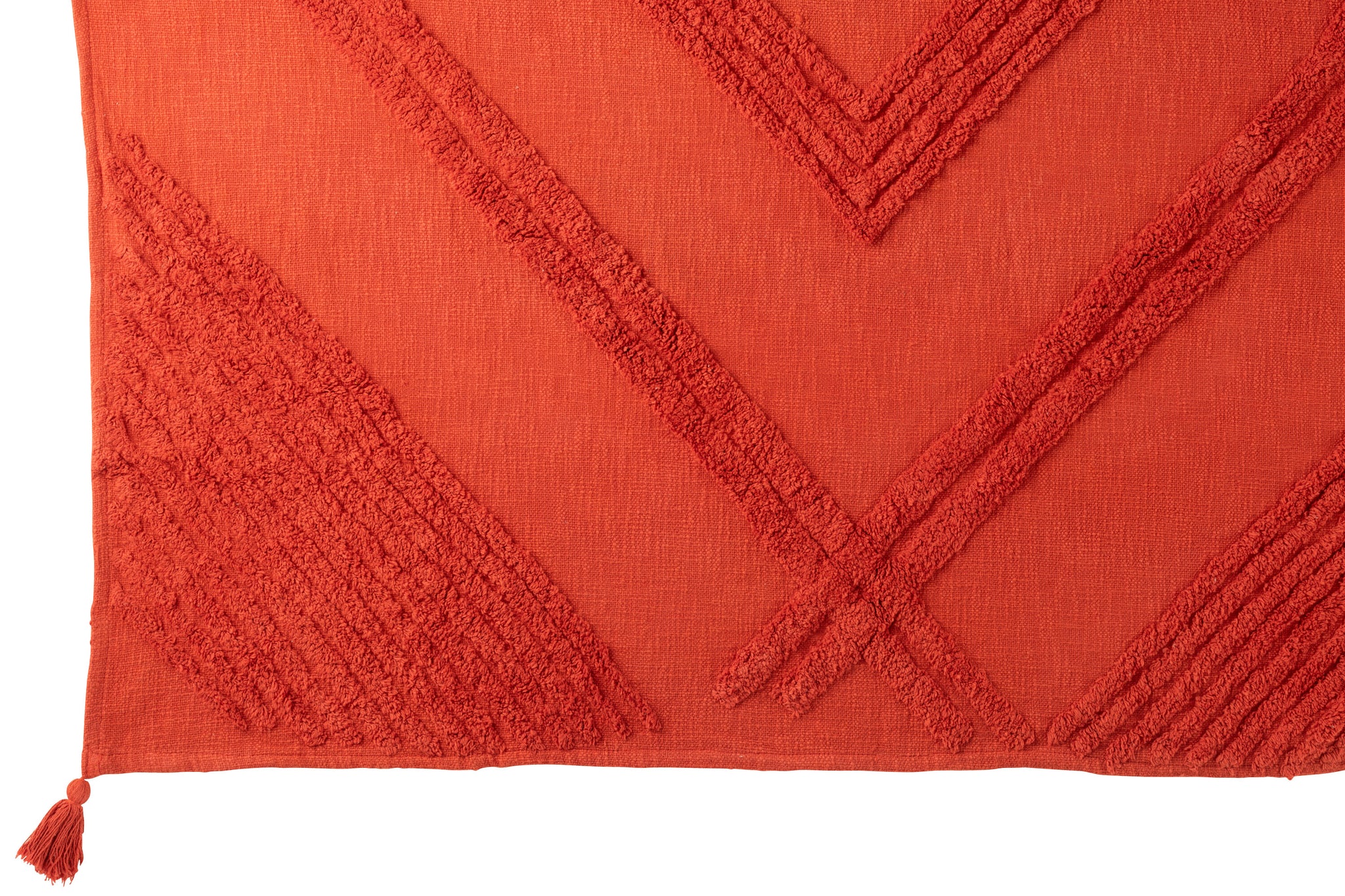 Geruite Tufted Patroon+Kwastjes Katoen Baksteenrood