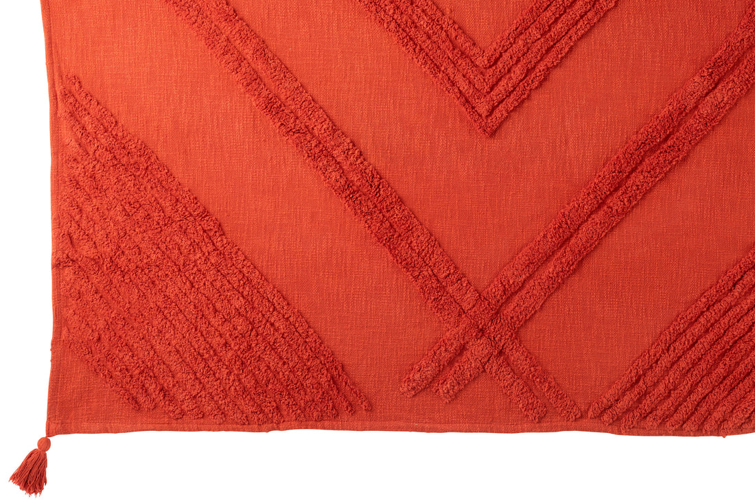 Geruite Tufted Patroon+Kwastjes Katoen Baksteenrood