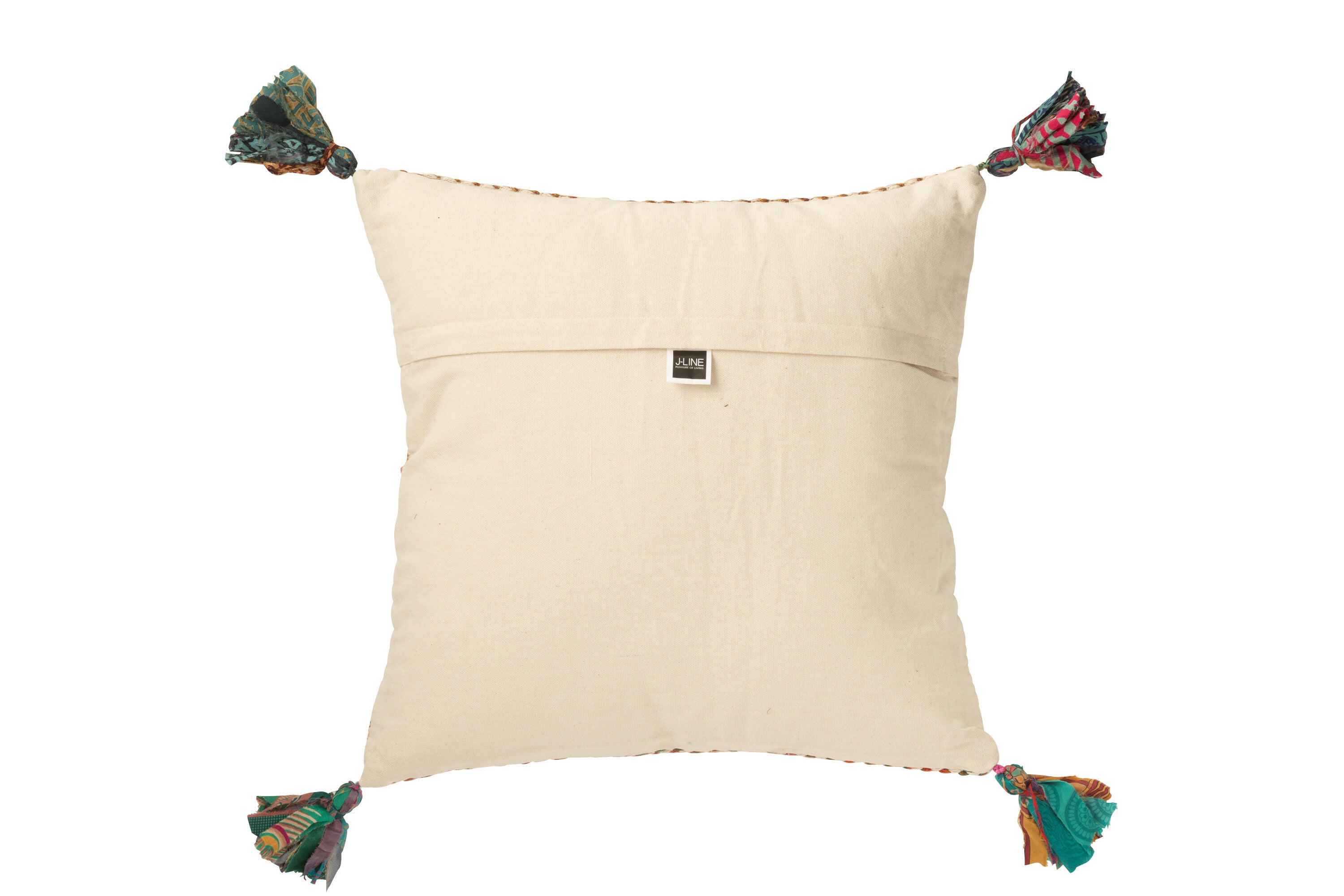 Kussen Vierkant Gevlochten Chindi+Kwastjes Katoen Crème/Bruin