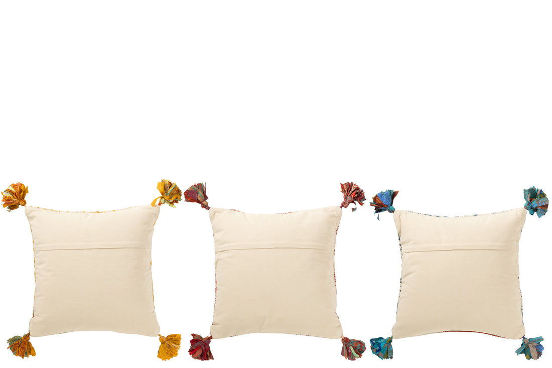 Kussen Vierkant Bloemen + Chindi Katoen Rood/Wit