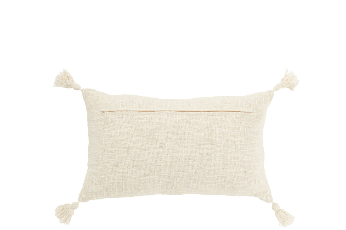 Kussen Rechthoek Strepen+Kwastjes Katoen Wit/Geel