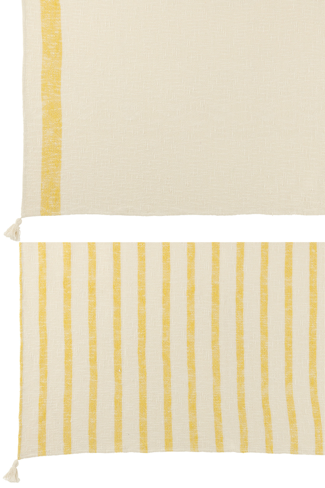 Geruite Strepen+Kwastjes Katoen Wit/Geel Assortiment Van 2