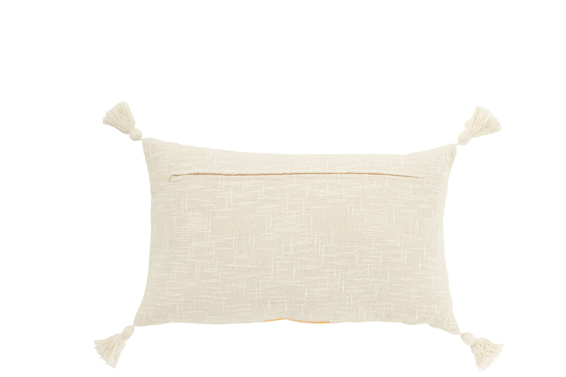 Kussen Rechthoek Strepen+Kwastjes Katoen Wit/Oranje