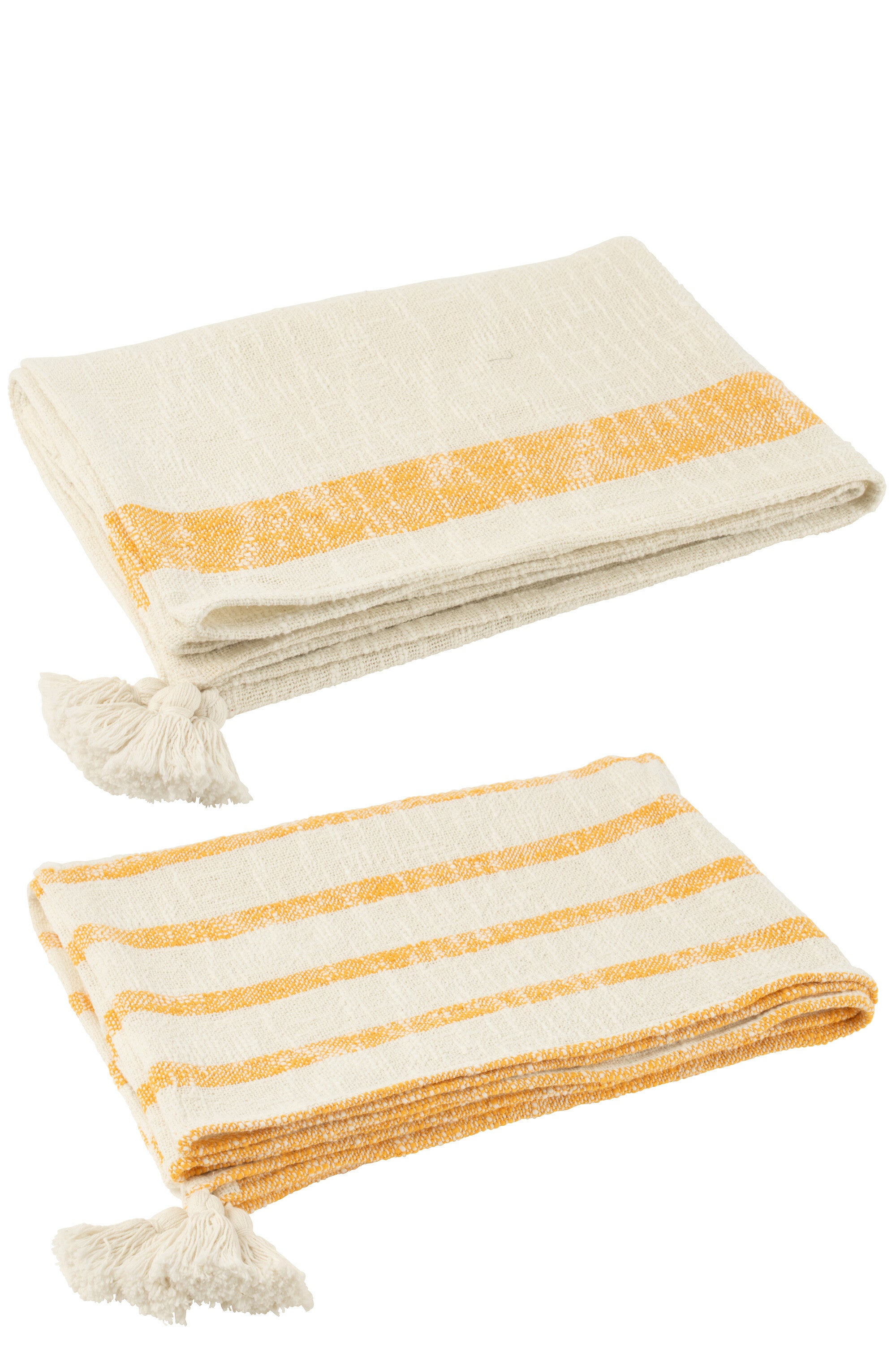 Geruite Strepen+Kwastjes Katoen Wit/Oranje Assortiment Van 2