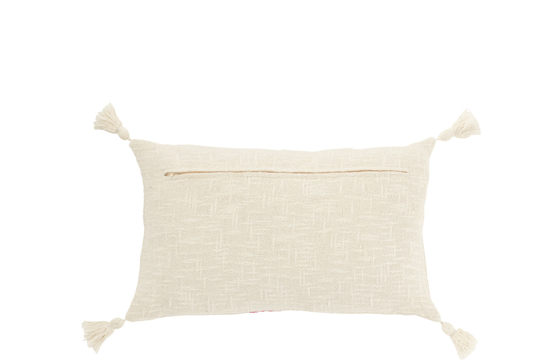 Kussen Rechthoek Strepen+Kwastjes Katoen Wit/Roze