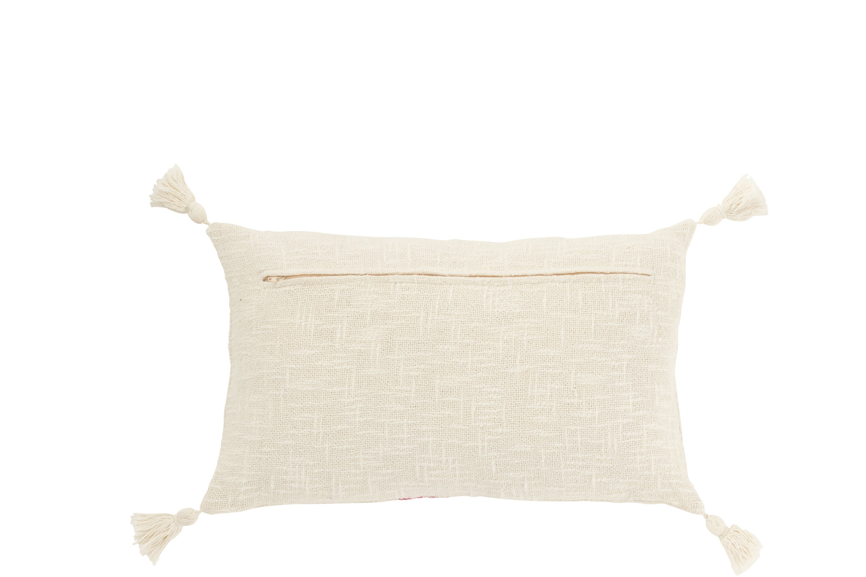 Kussen Rechthoek Strepen+Kwastjes Katoen Wit/Roze