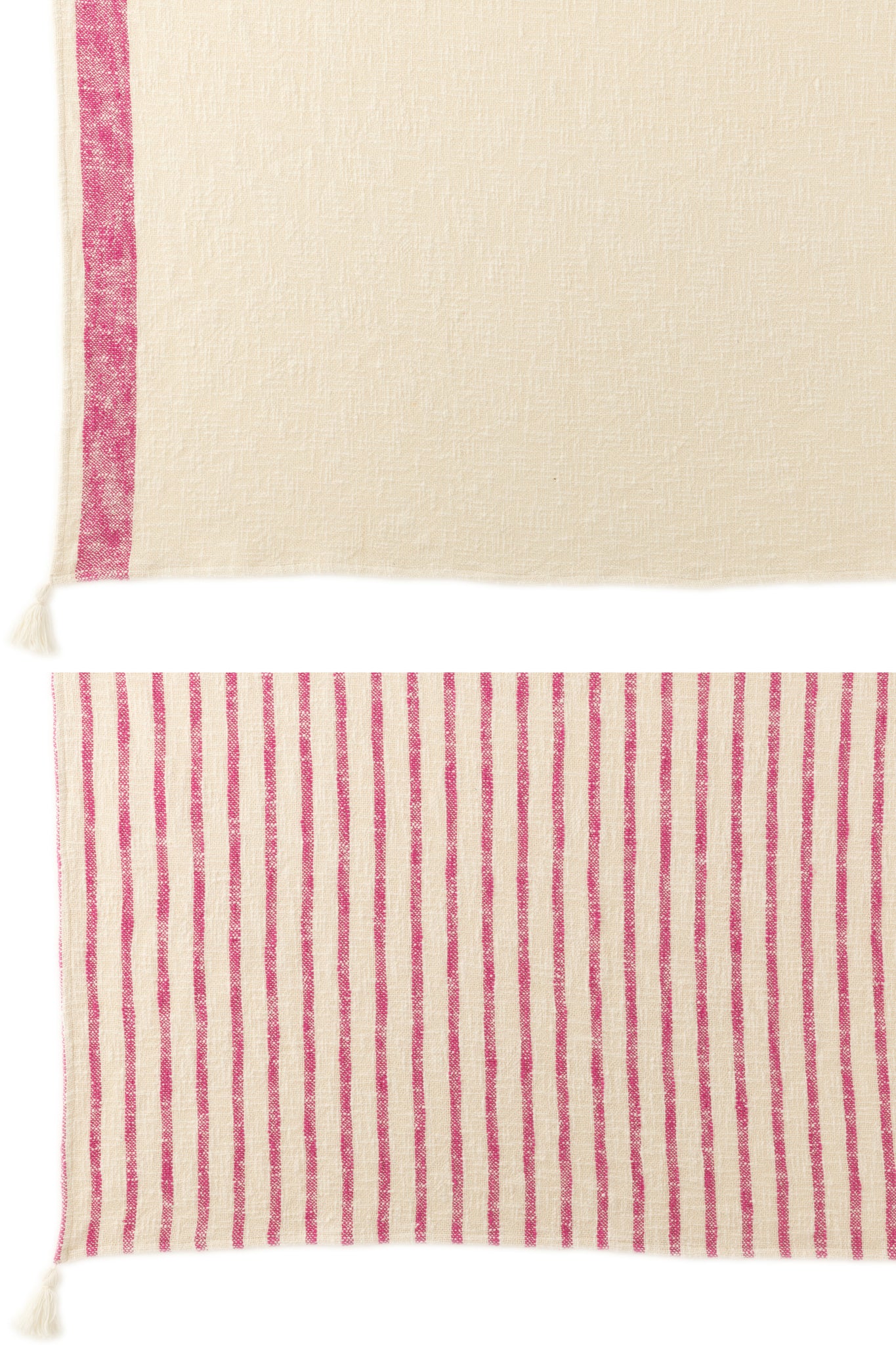 Geruite Strepen+Kwastjes Katoen Wit/Roze Assortiment Van 2
