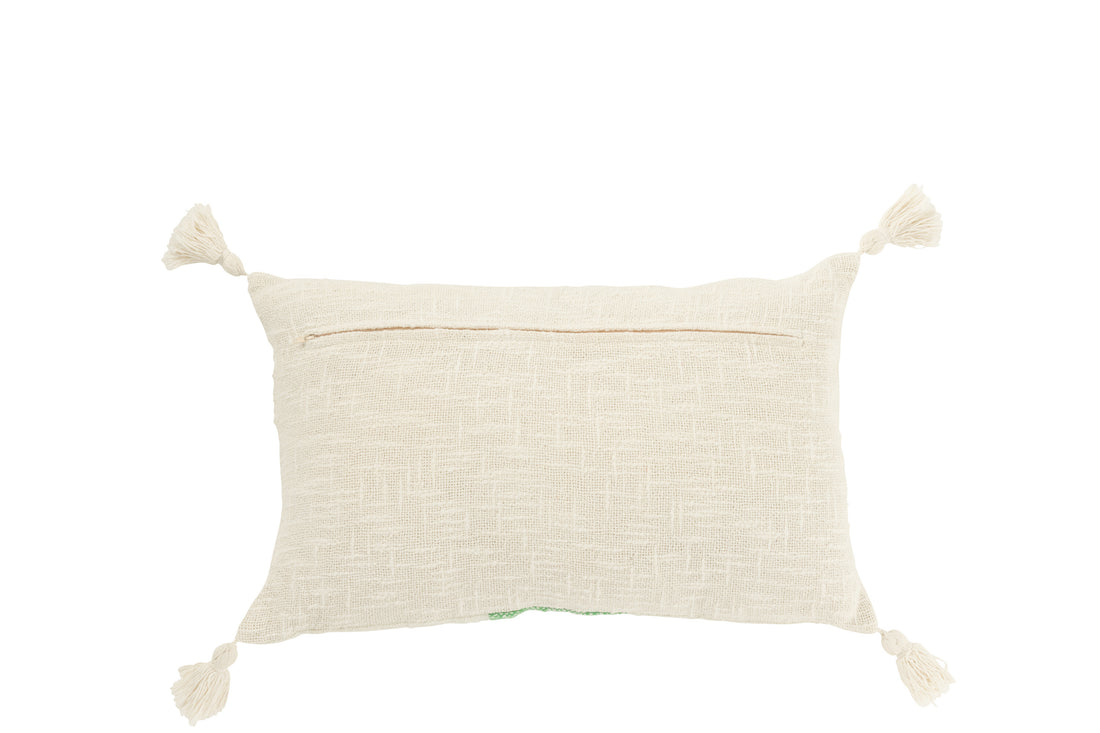 Kussen Rechthoek Strepen+Kwastjes Katoen Wit/Groen