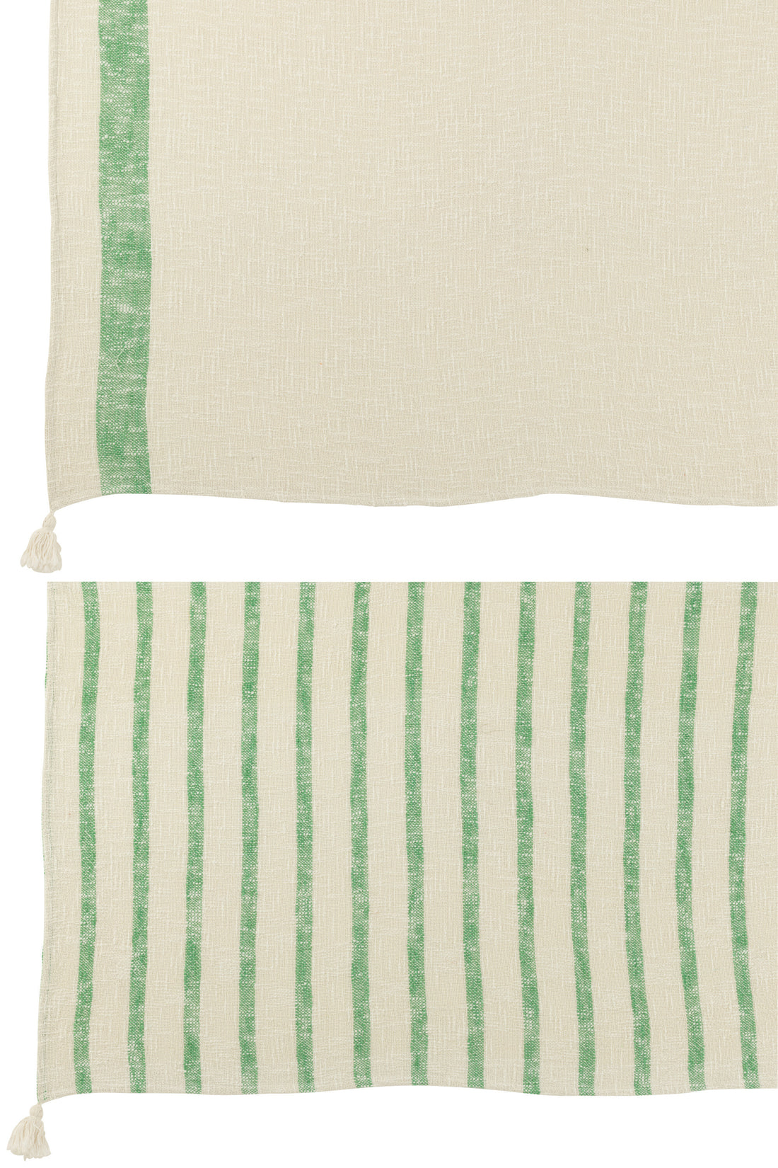Geruite Strepen+Kwastjes Katoen Wit/Groen Assortiment Van 2
