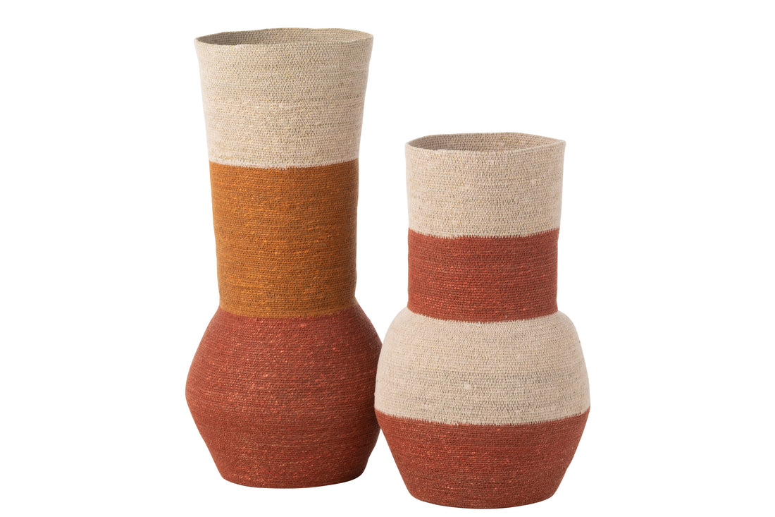 Vaas Strepen Zeegras Natuur/Roest/Terracotta