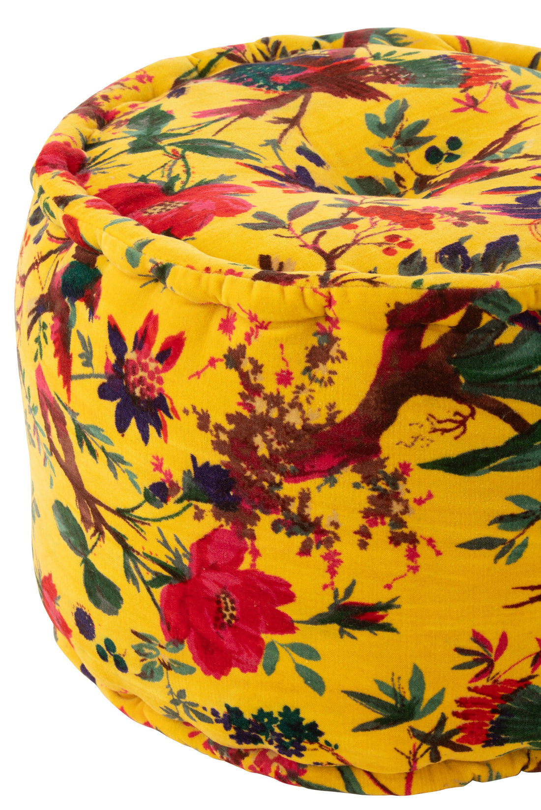 Pouf Ronde Vogels/Bloemen Katoenen Fluweel Geel