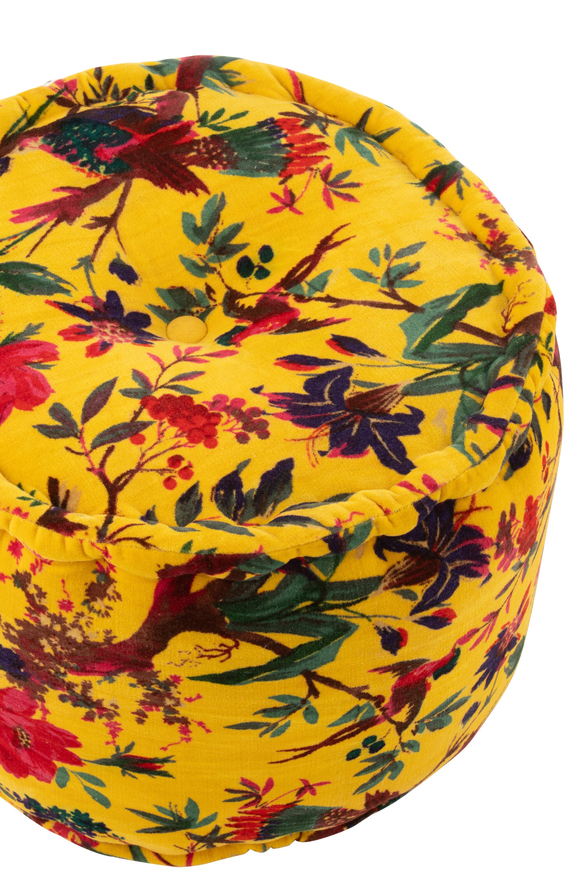 Pouf Ronde Vogels/Bloemen Katoenen Fluweel Geel