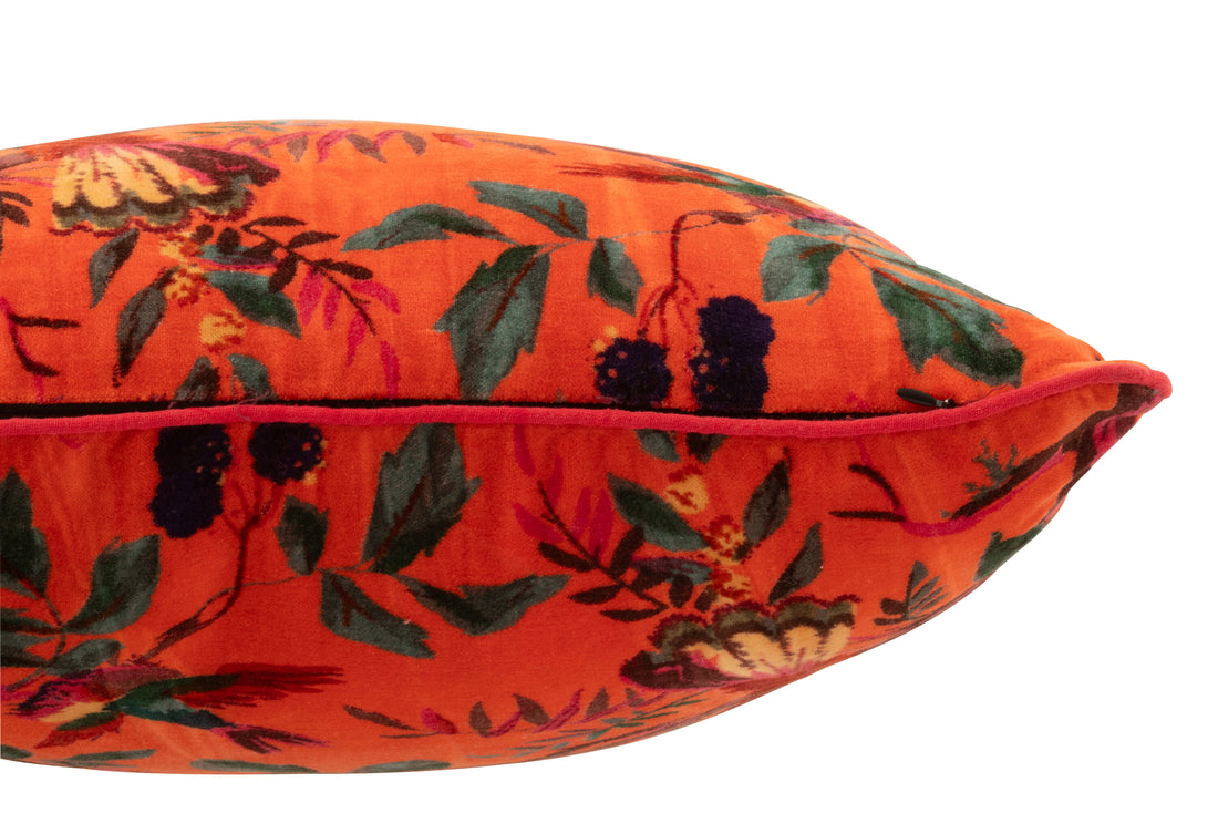 Kussen Vogels/Bloemen Katoenfluweel Oranje