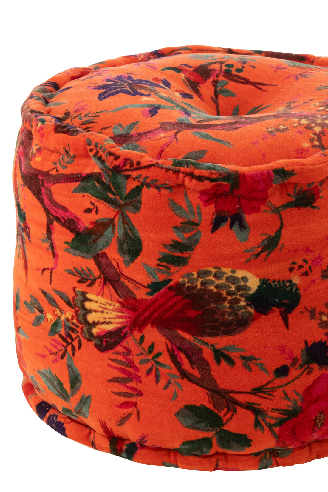 Pouf Ronde Vogels/Bloemen Katoenfluweel Oranje