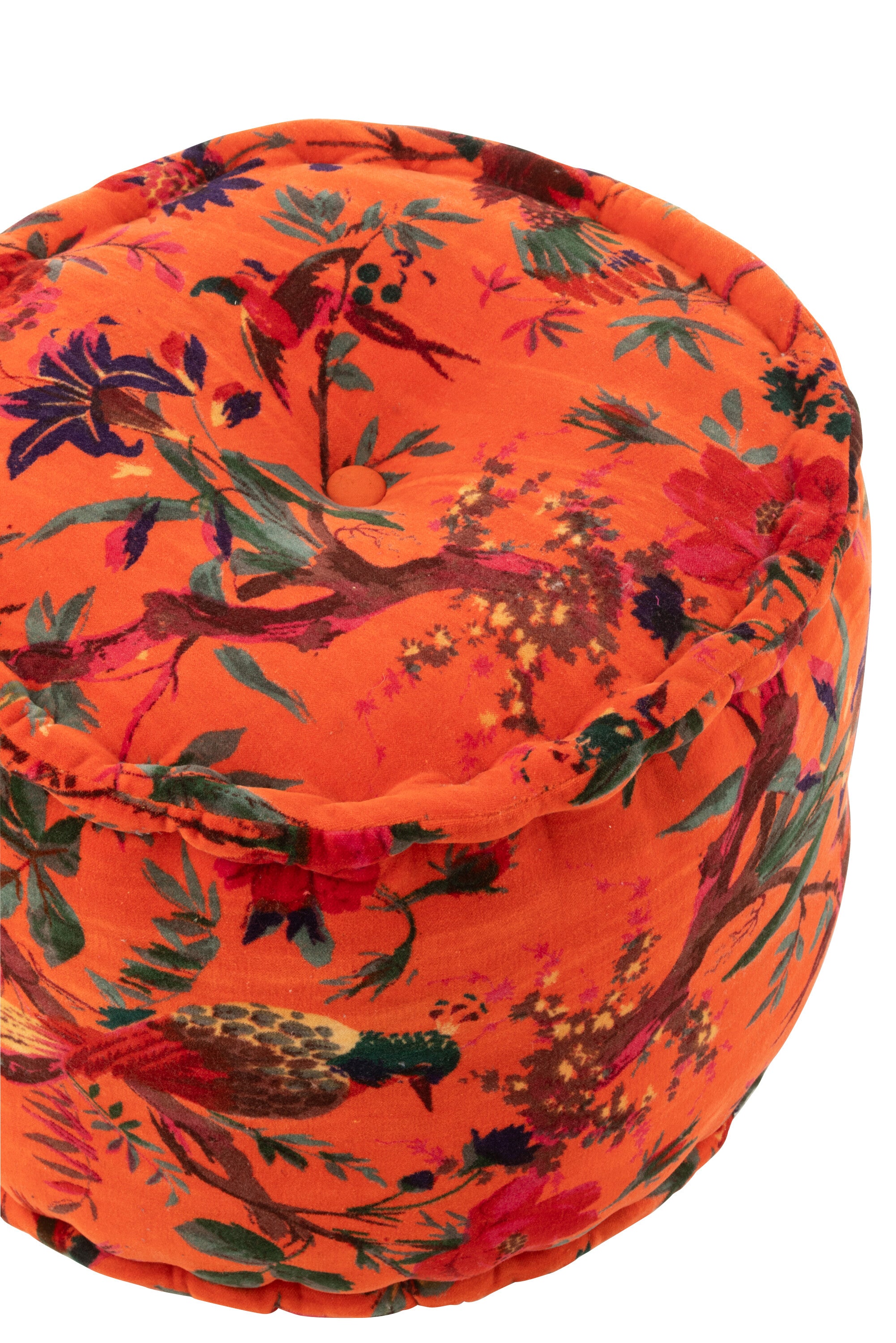 Pouf Ronde Vogels/Bloemen Katoenfluweel Oranje