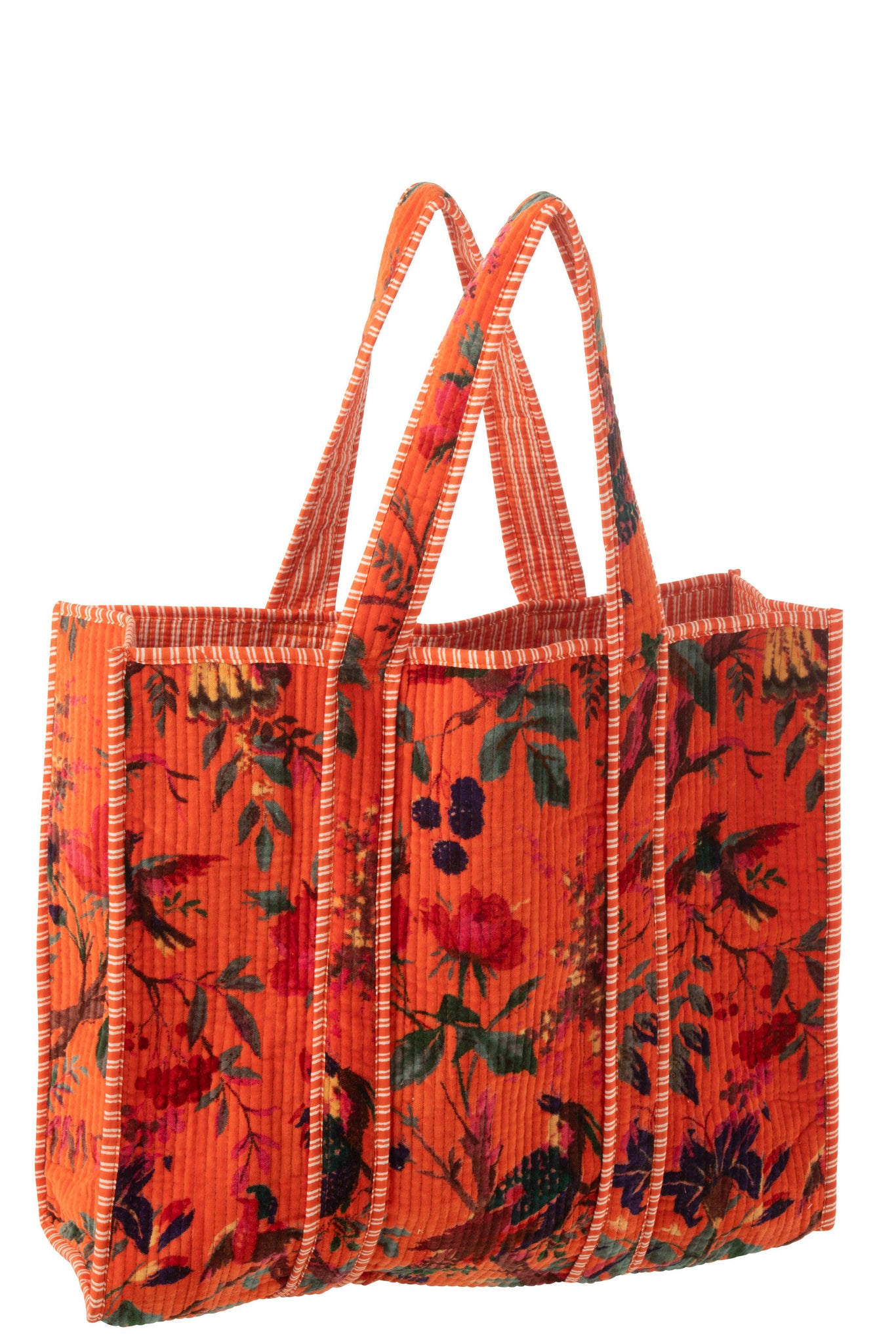 Shoppertas Vogels/Bloemen Katoenen Fluweel Oranje