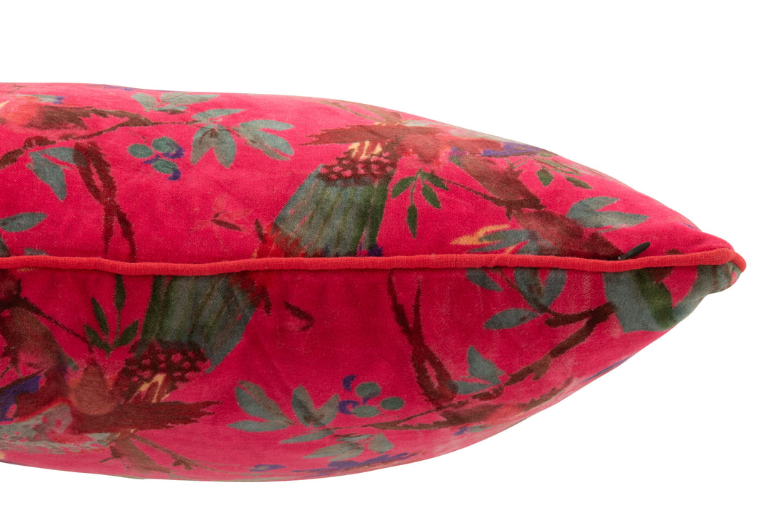 Kussen Vogels/Bloemen Katoenfluweel Roze