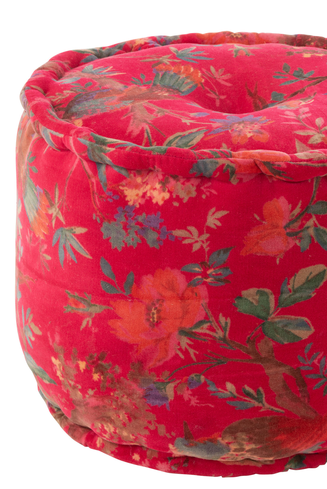 Poef Ronde Vogels/Bloemen Katoenfluweel Roze