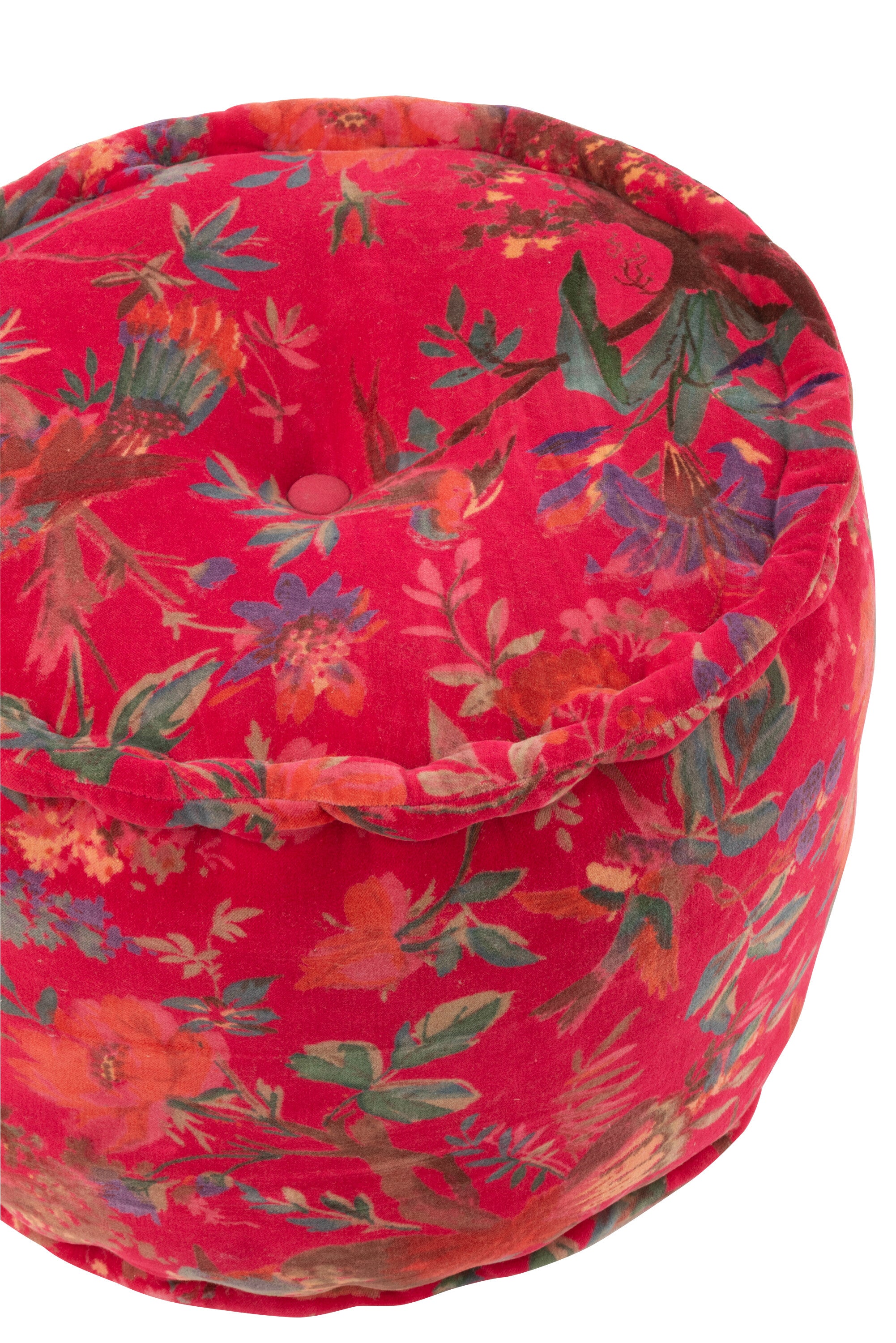 Poef Ronde Vogels/Bloemen Katoenfluweel Roze