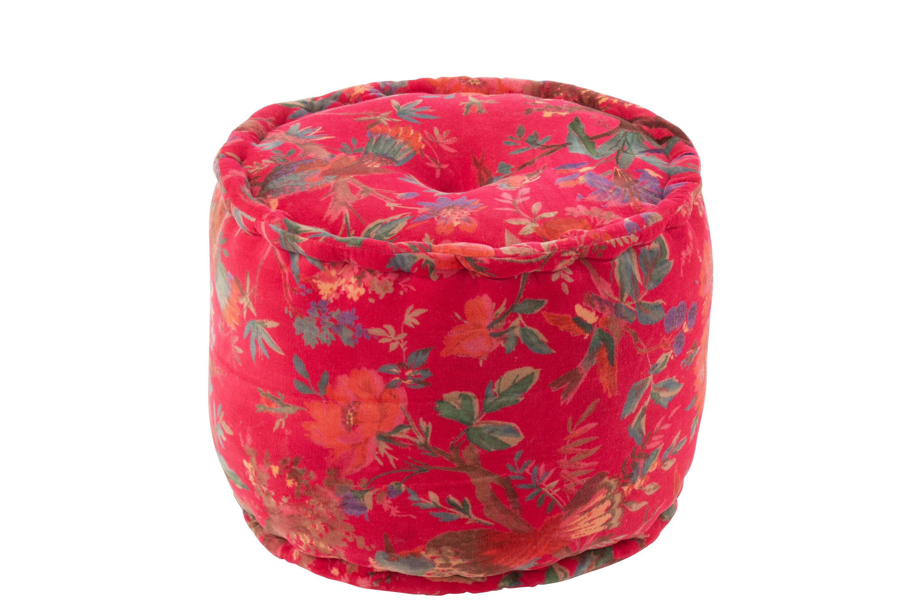Poef Ronde Vogels/Bloemen Katoenfluweel Roze