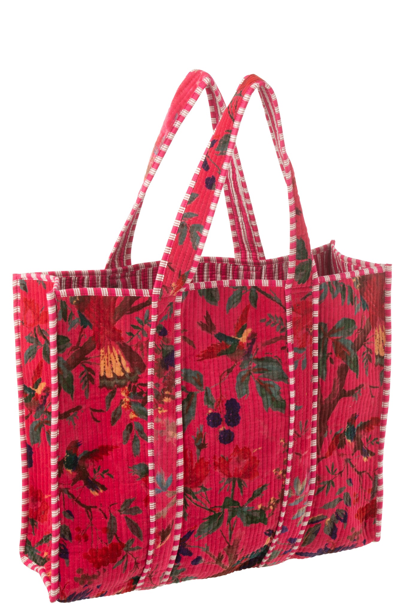 Shoppertas Vogels/Bloemen Katoenen Fluweel Roze