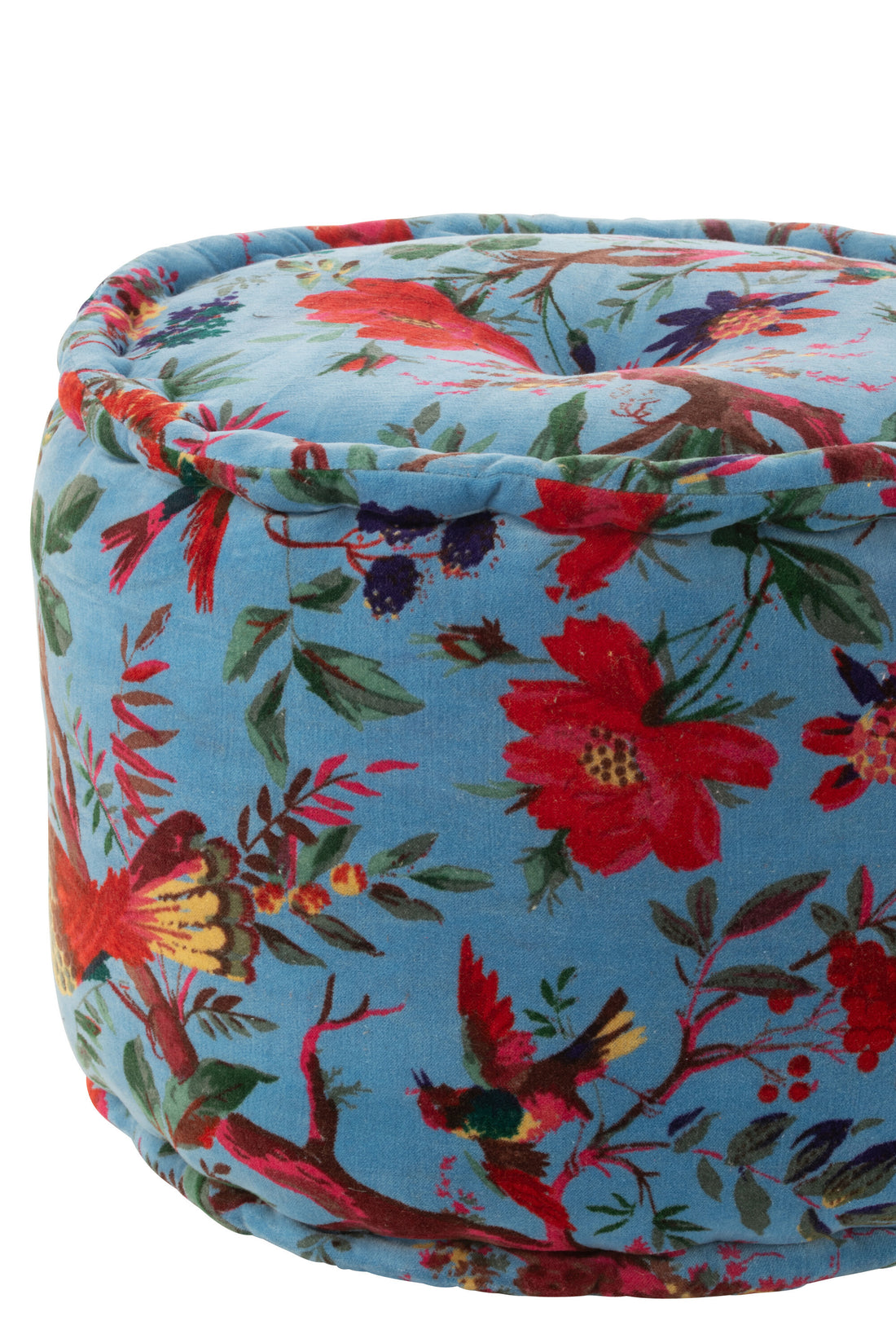 Pouf Ronde Vogels/Bloemen Katoenfluweel Blauw