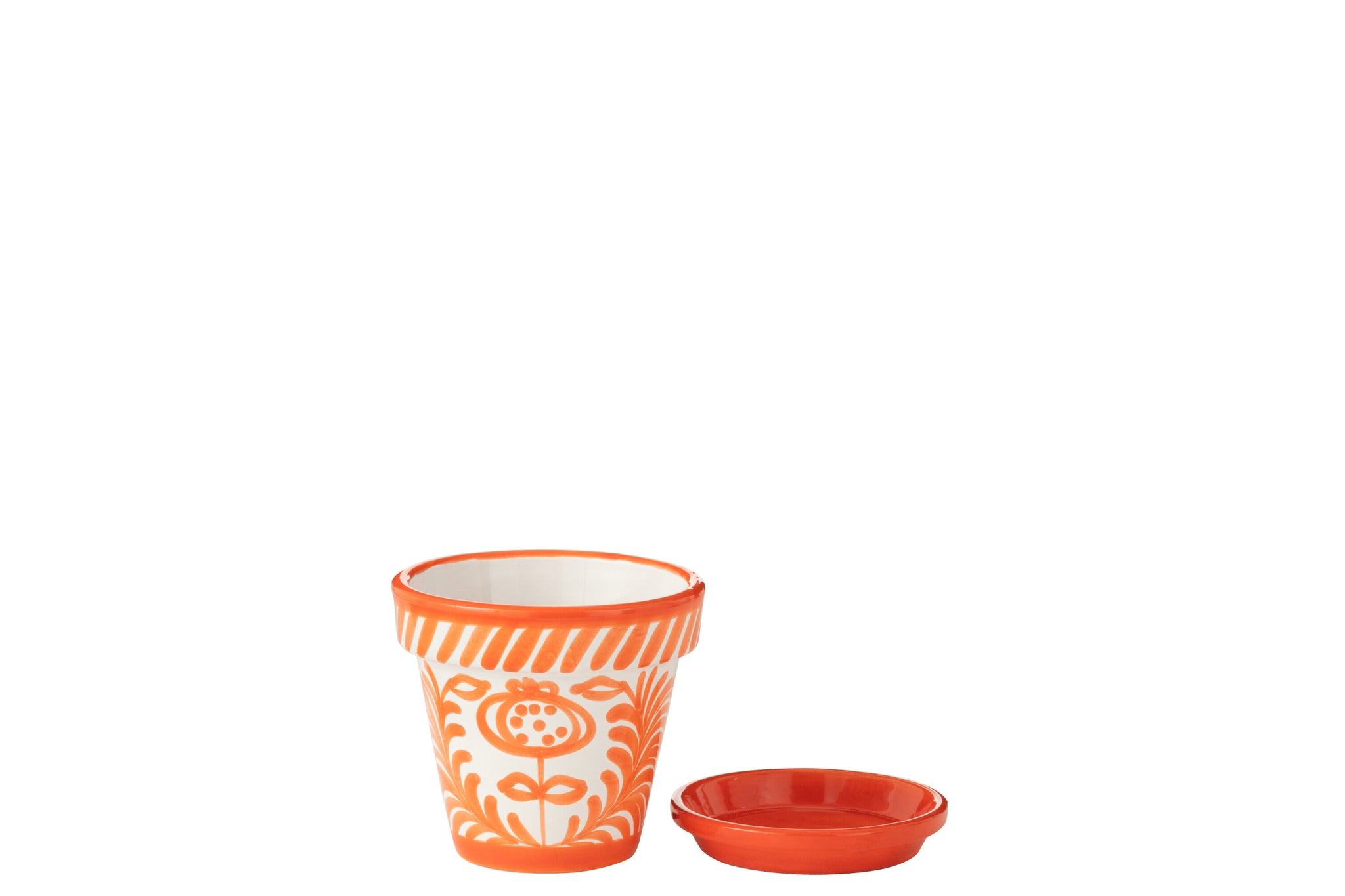 Bloempot + Bord Granada Handgemaakt/Handbeschilderd Keramiek Oranje/Wit Klein