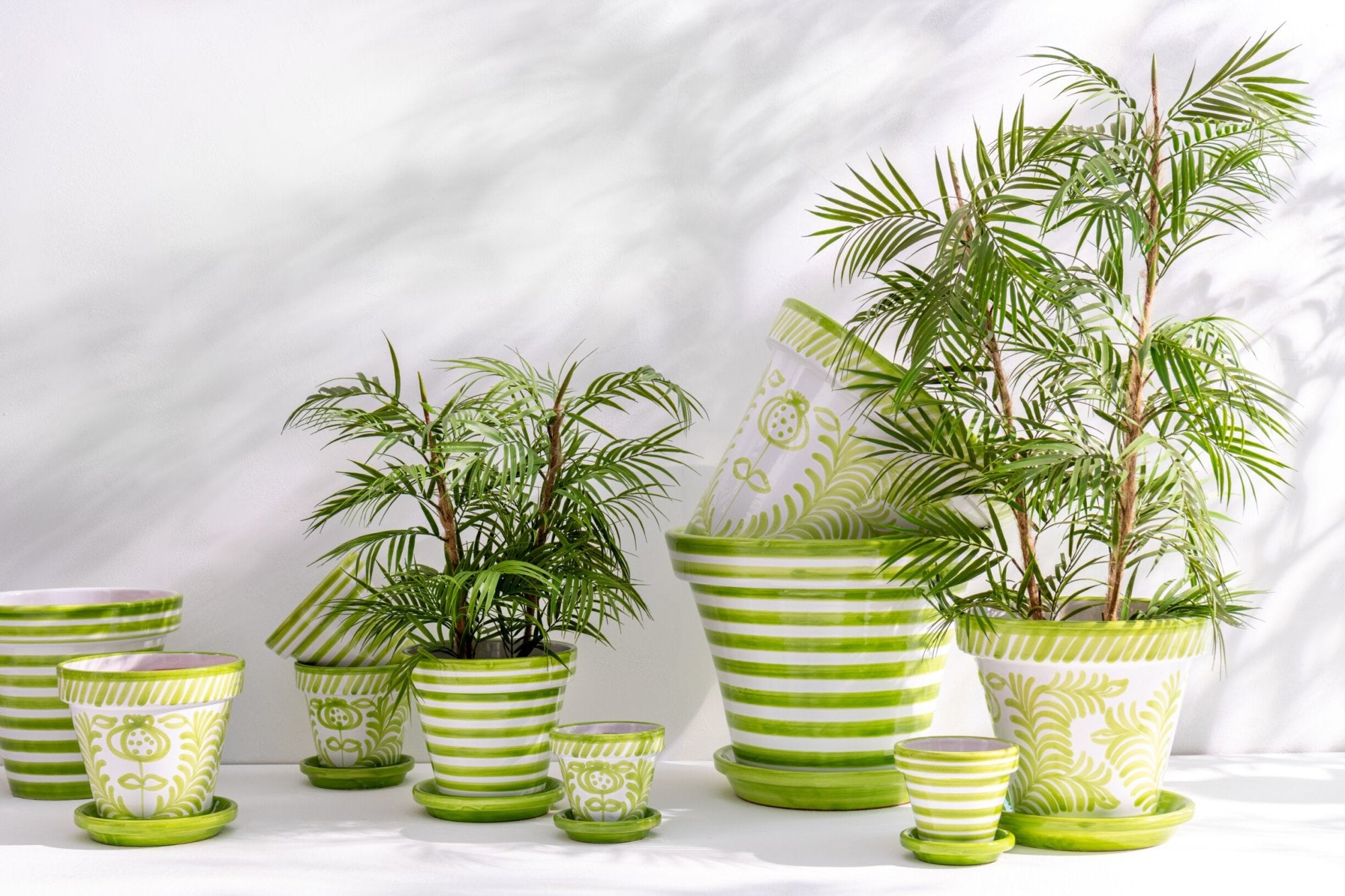 Bloempot + Bord Granada Handgemaakt/Handbeschilderd Keramiek Groen/Wit Extra Groot