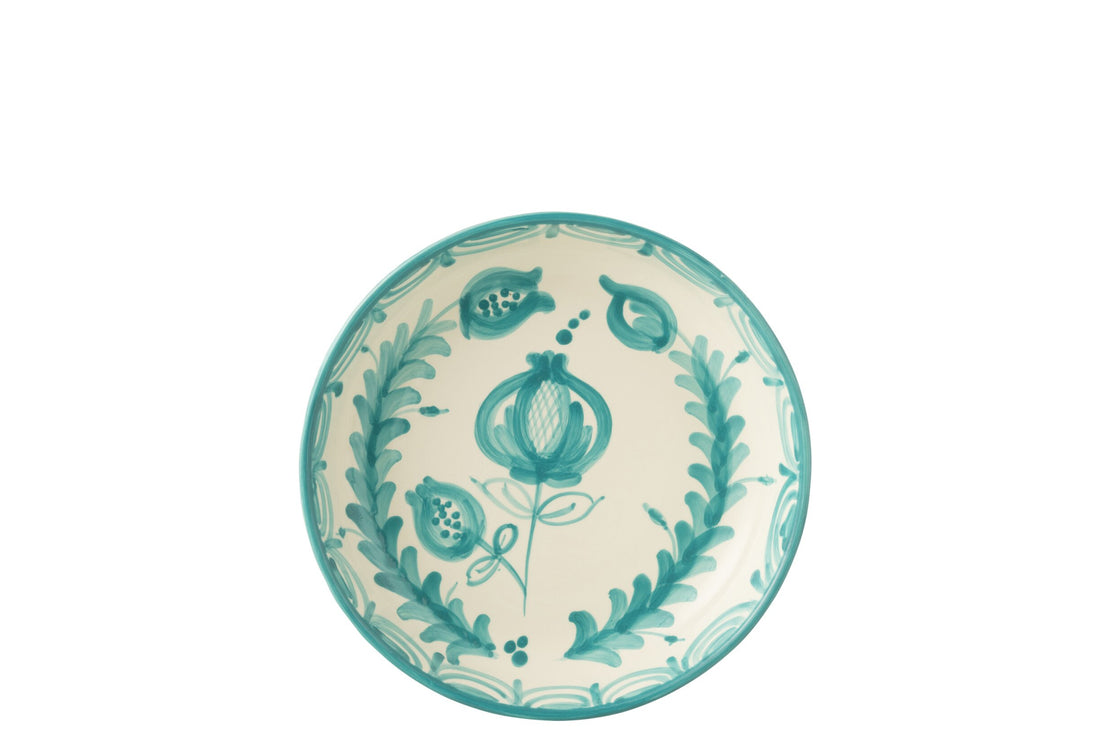 Kom Granada Laag Keramiek Wit/Aqua Groot