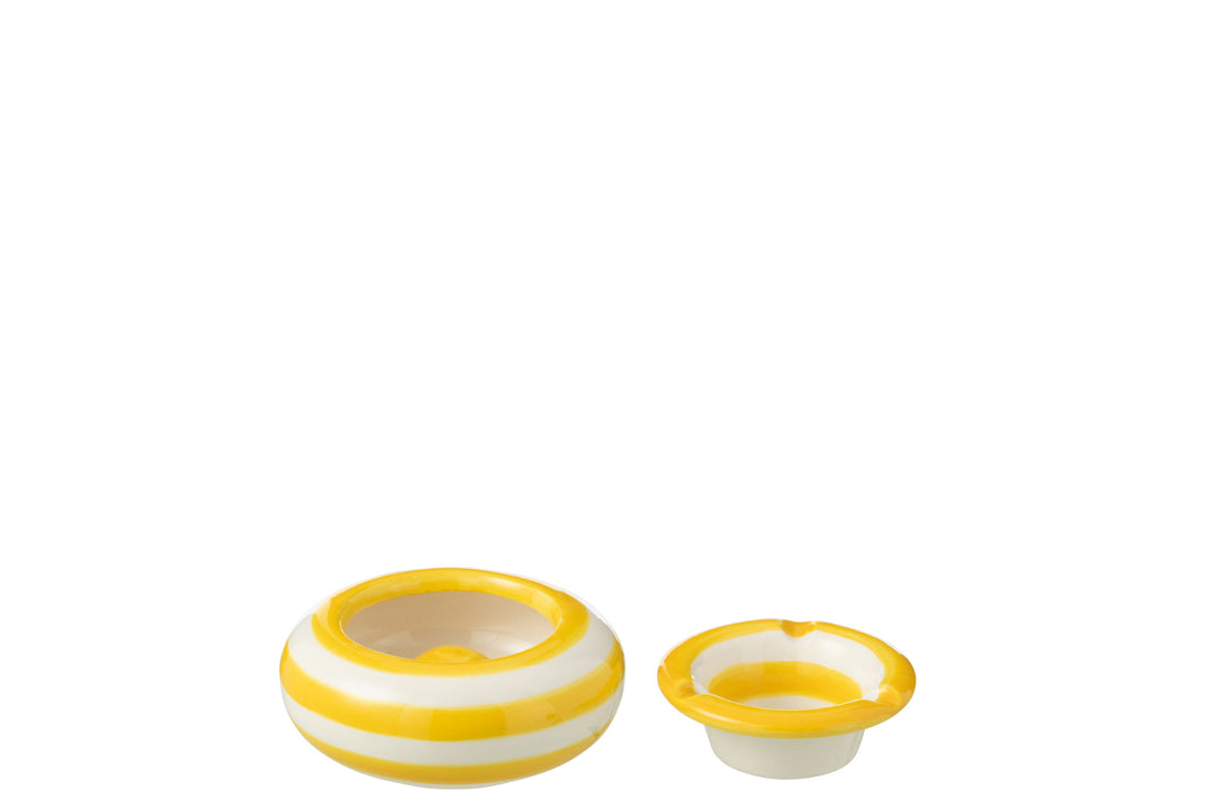 Asbak Granada Strepen Keramiek Wit/Geel Klein