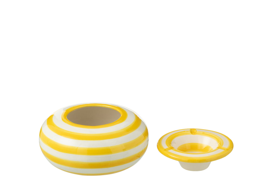 Asbak Granada Strepen Keramiek Wit/Geel Groot