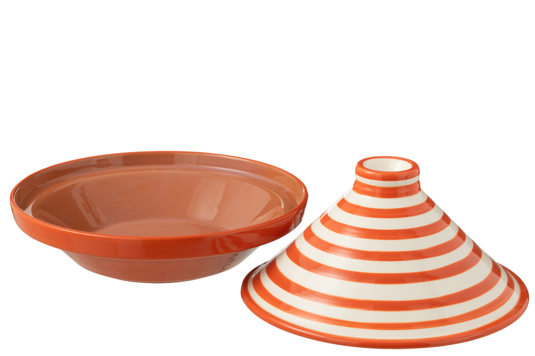Tagine Granada Strepen Keramiek Wit/Oranje