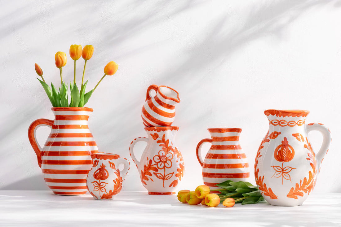 Kan Granada Strepen Keramische Wit/Oranje Medium