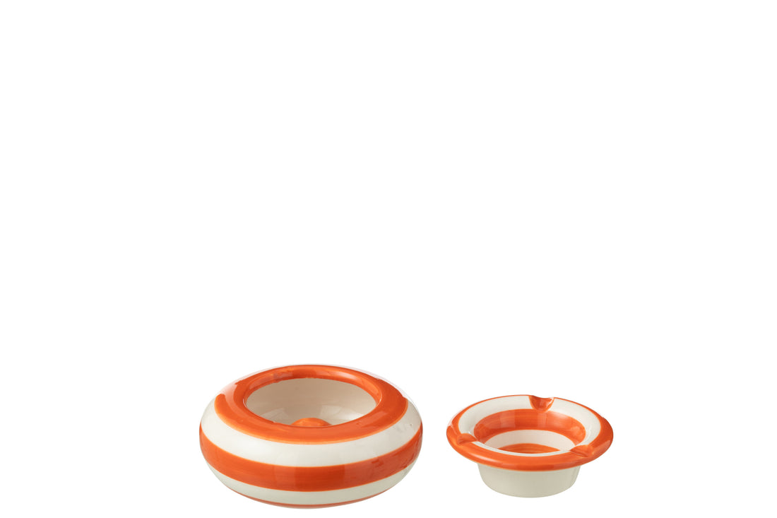 Asbak Granada Strepen Keramiek Wit/Oranje Klein